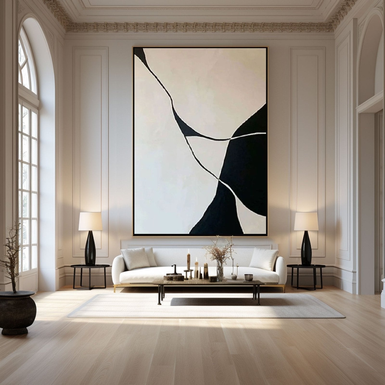 Large Abstract Black & White Painting for Stylish Interiors #TC 201