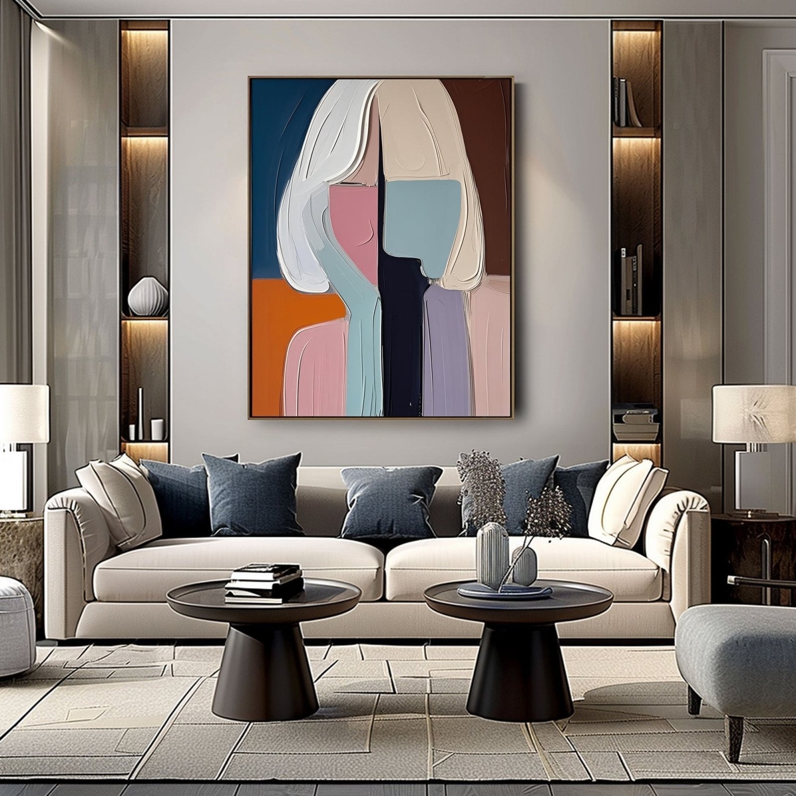 Pastel Abstract Figure Canvas | Blue, Pink & Orange Wall Art #AA 431