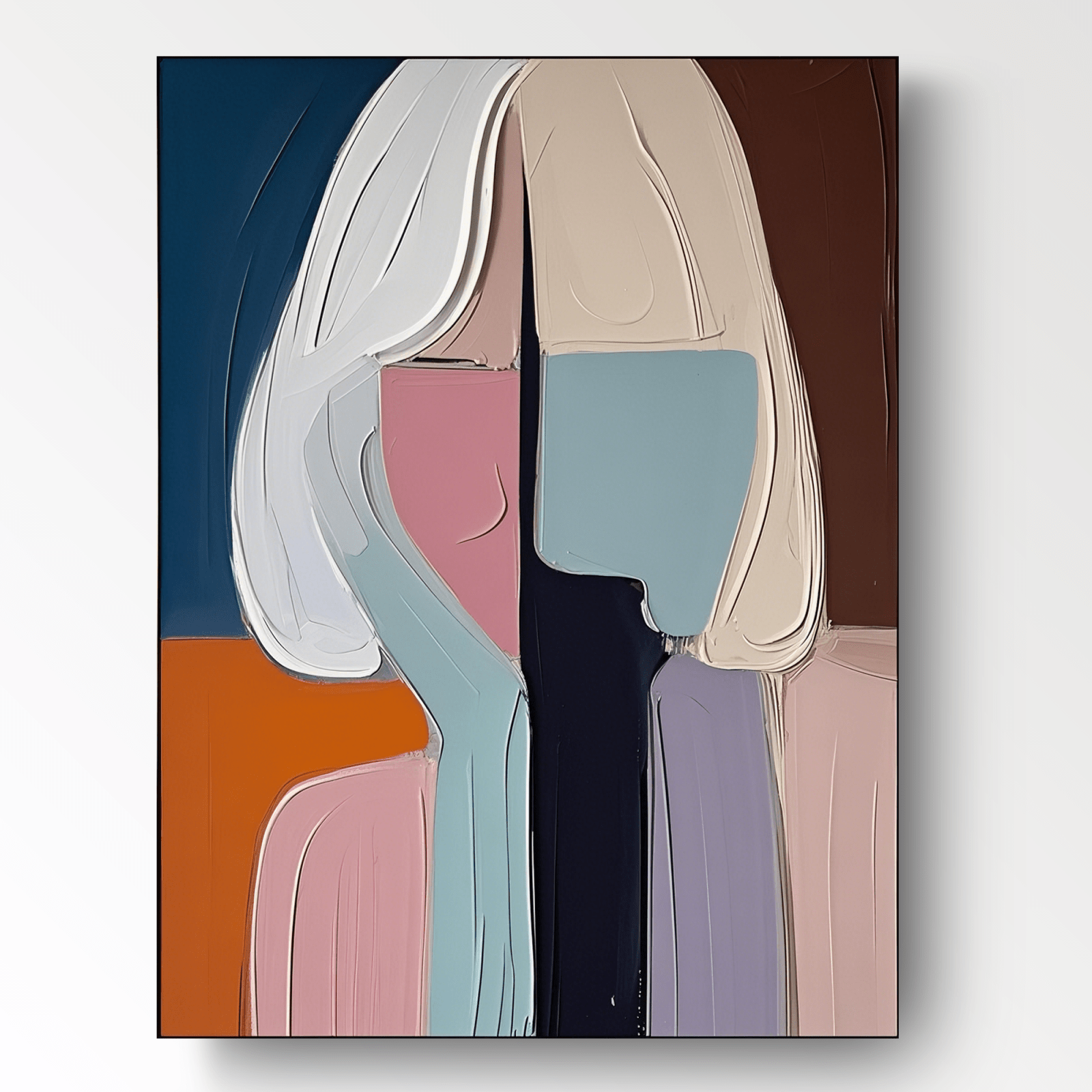 Pastel Abstract Figure Canvas | Blue, Pink & Orange Wall Art #AA 431