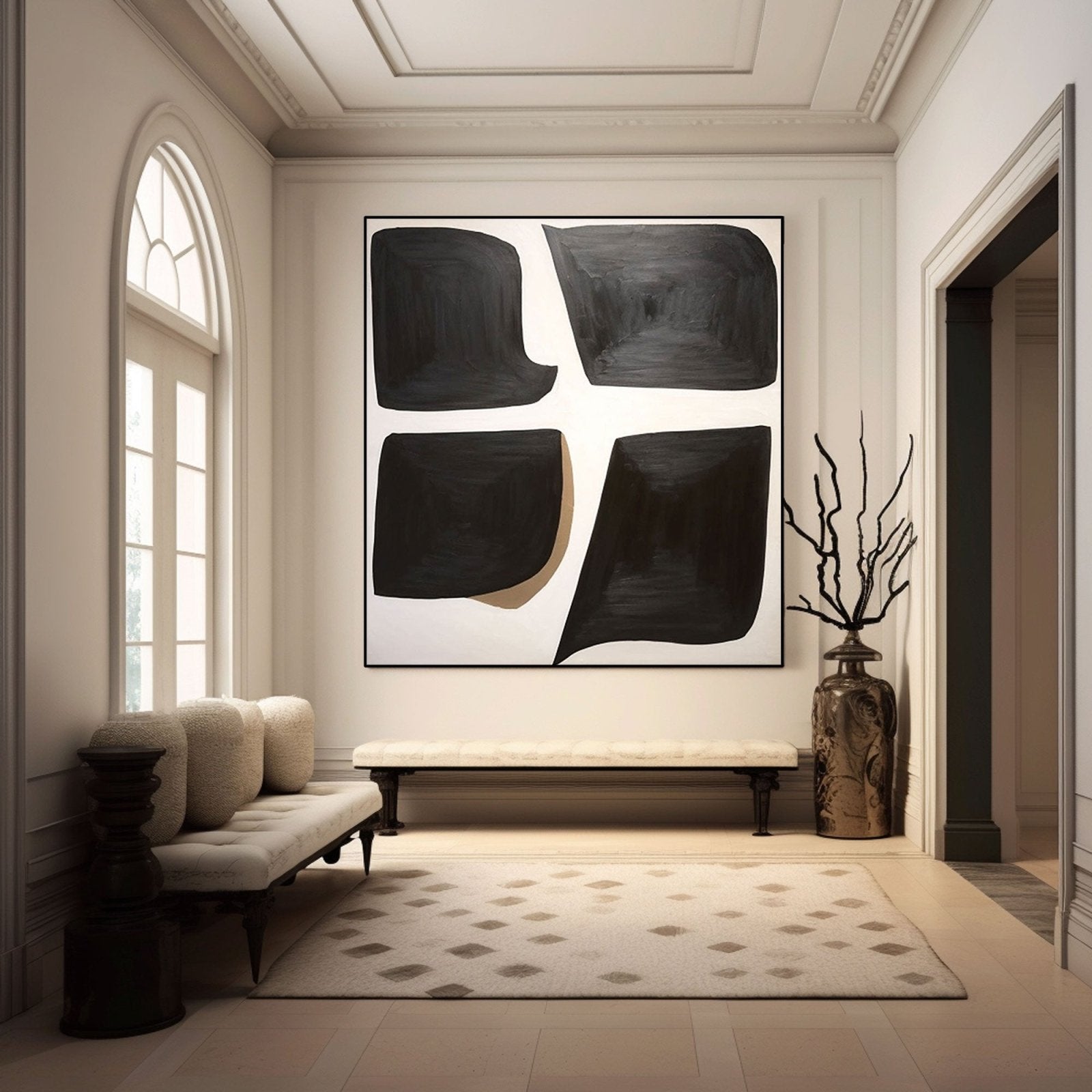 Large Abstract Black White Oil Painting for Modern Decorr #TC 202