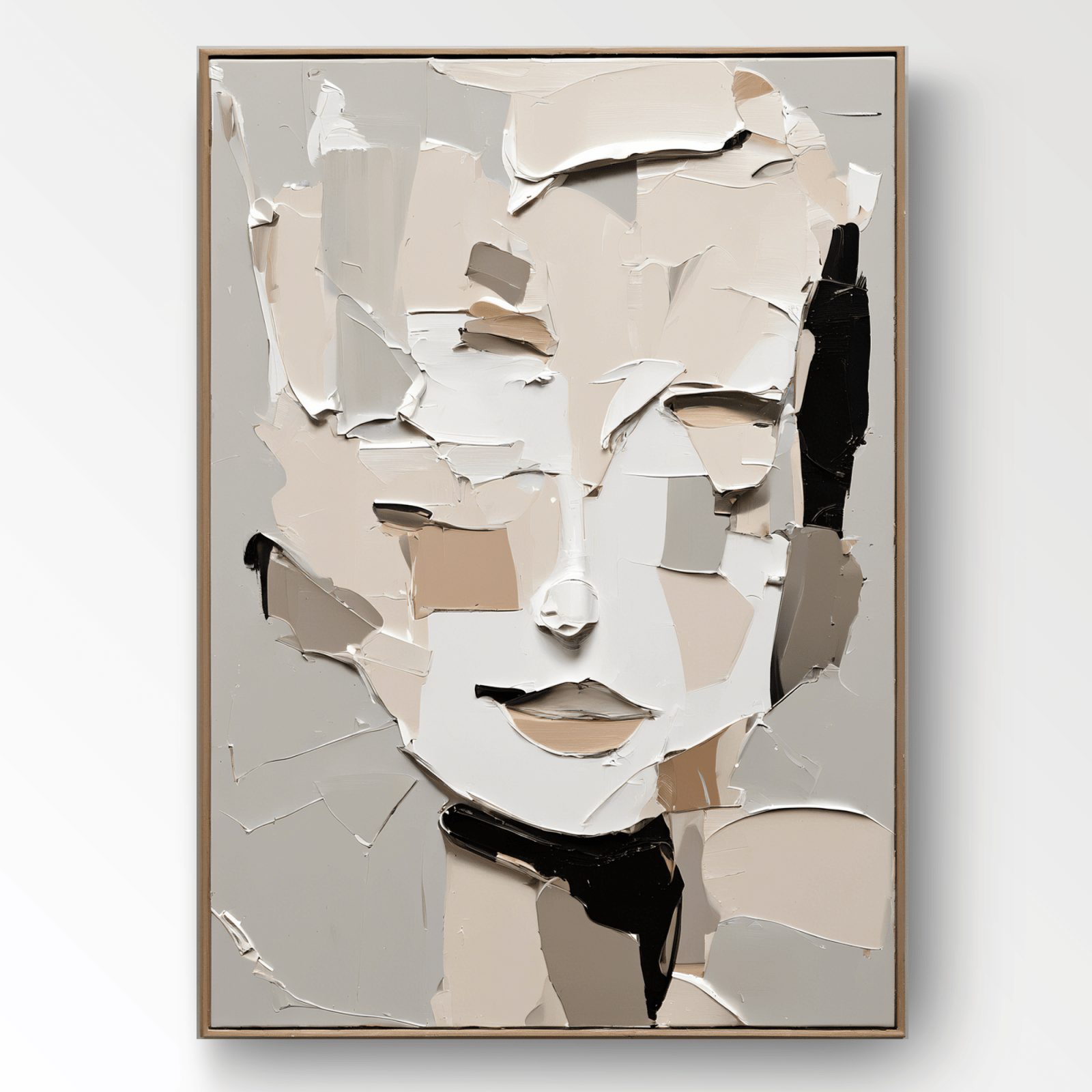 Cream and Beige Abstract Portrait | Warm Neutral Canvas Art #AA 422