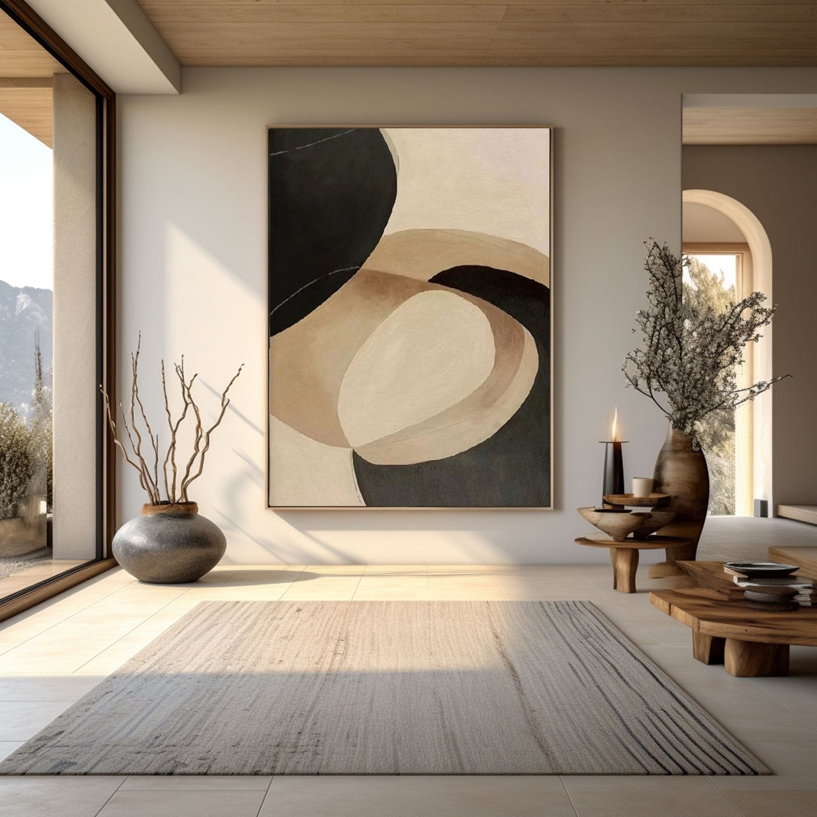 Abstract Neutral Painting - Wabi Sabi Geometric Wall Art #TC 153