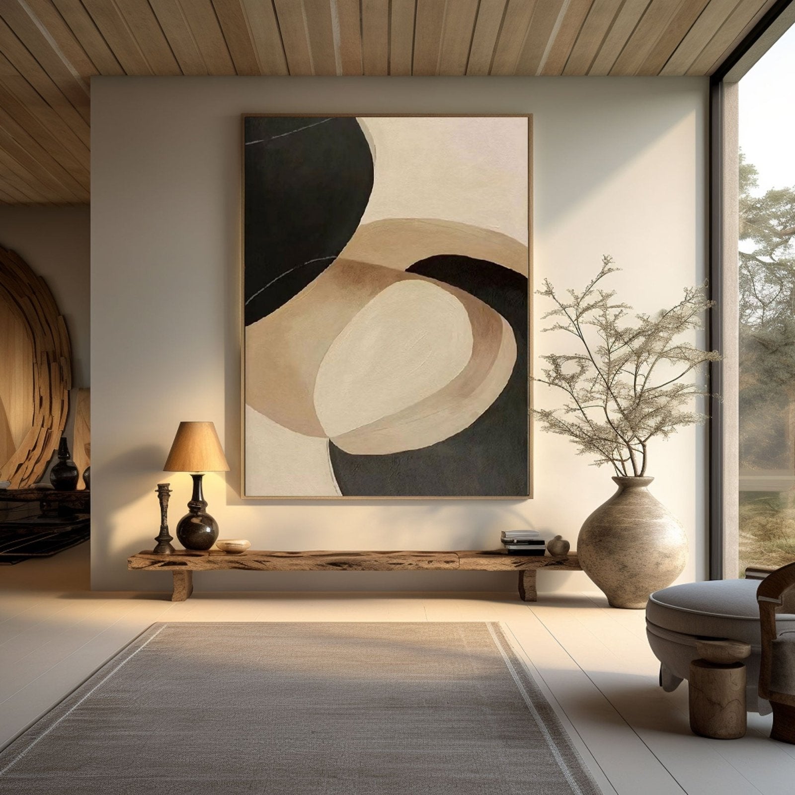 Abstract Neutral Painting - Wabi Sabi Geometric Wall Art #TC 153