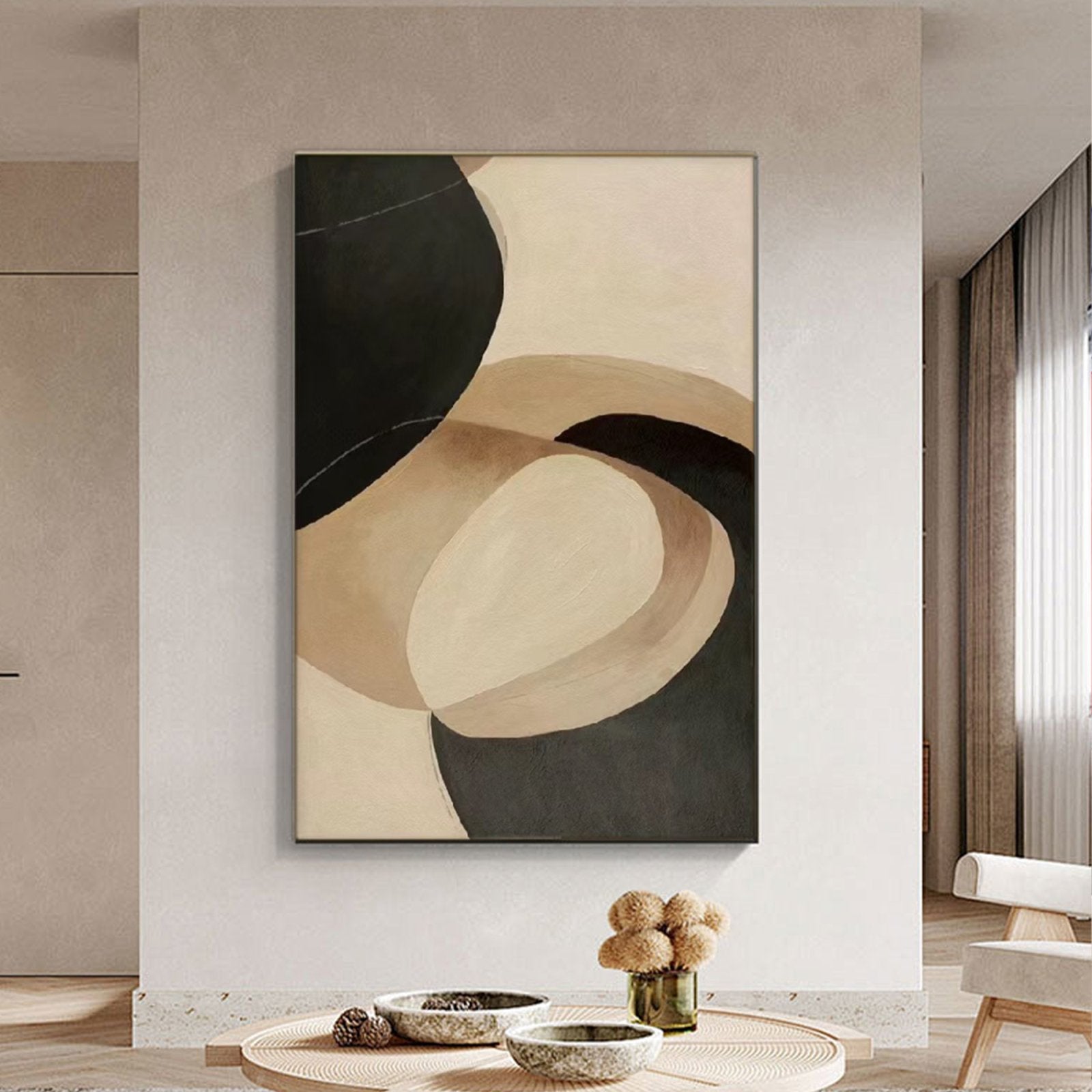 Abstract Neutral Painting - Wabi Sabi Geometric Wall Art #TC 153