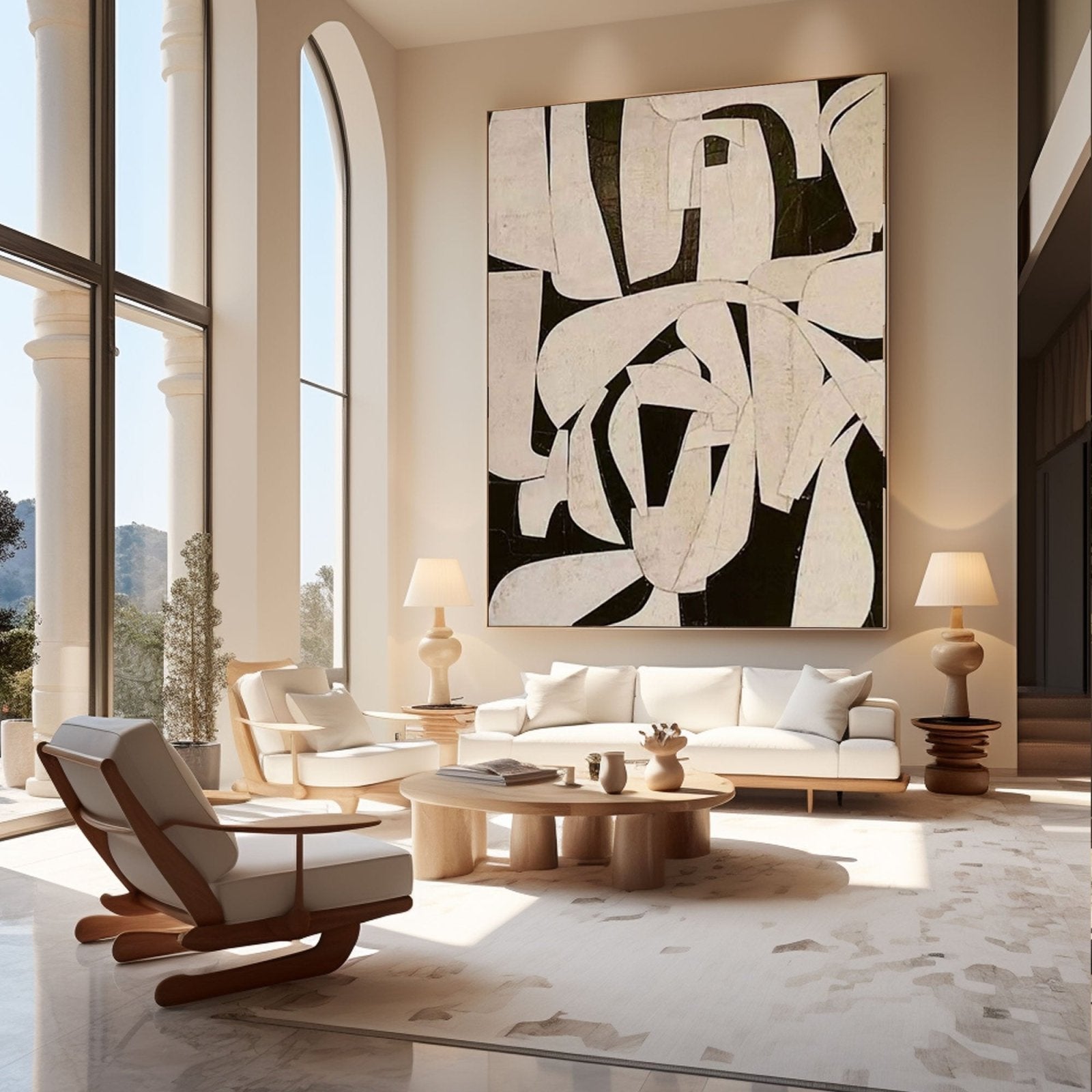 Original Black and Cream Abstract Wall Art #TC 155