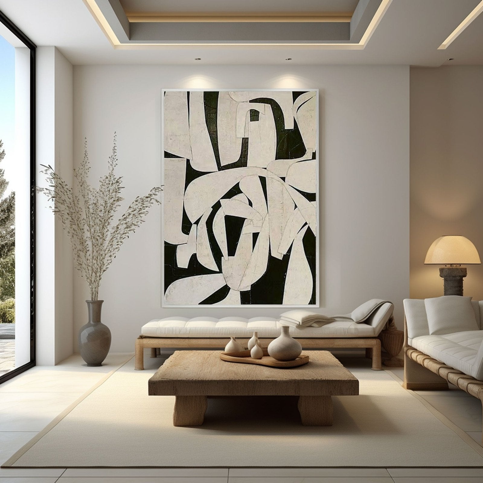 Original Black and Cream Abstract Wall Art #TC 155