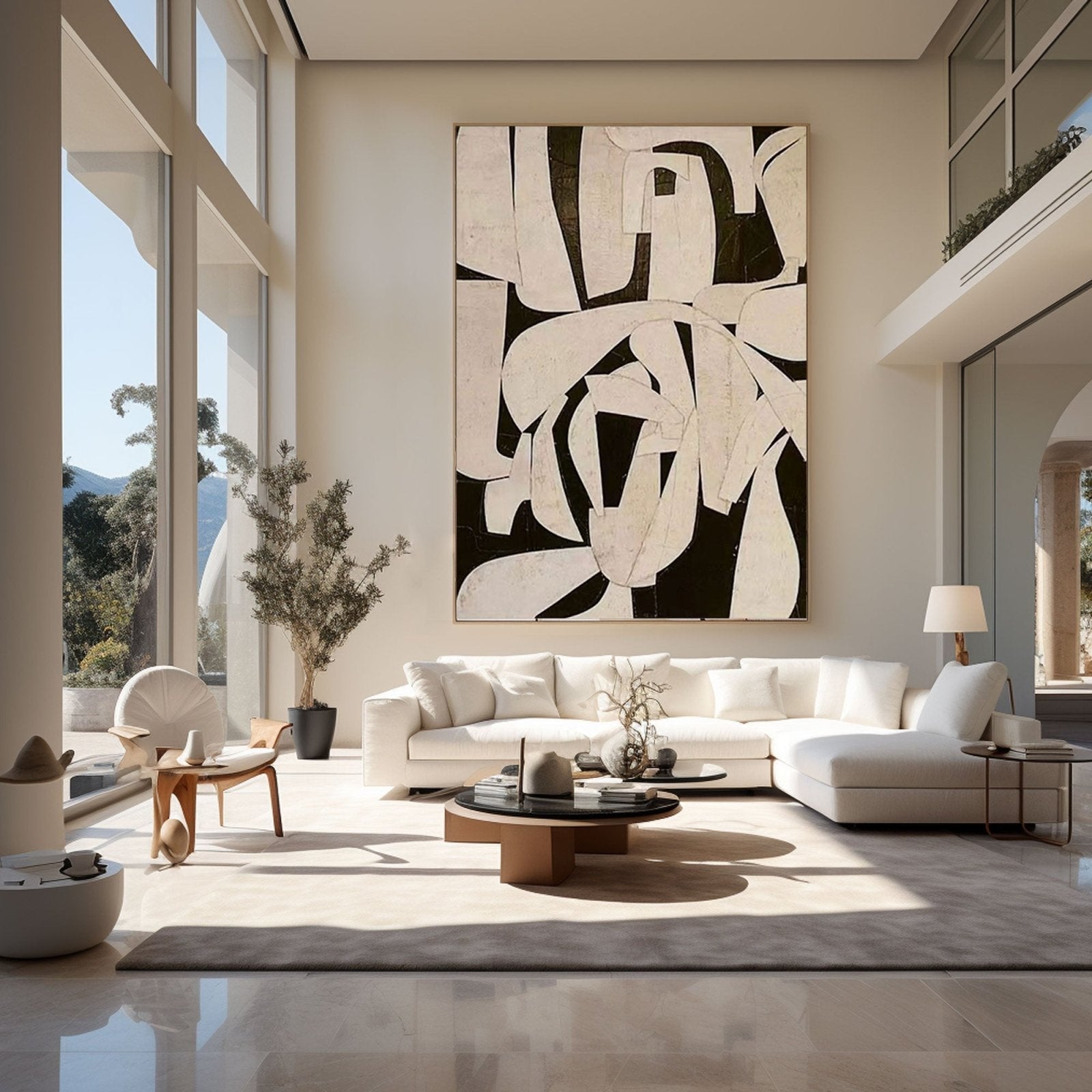 Original Black and Cream Abstract Wall Art #TC 155