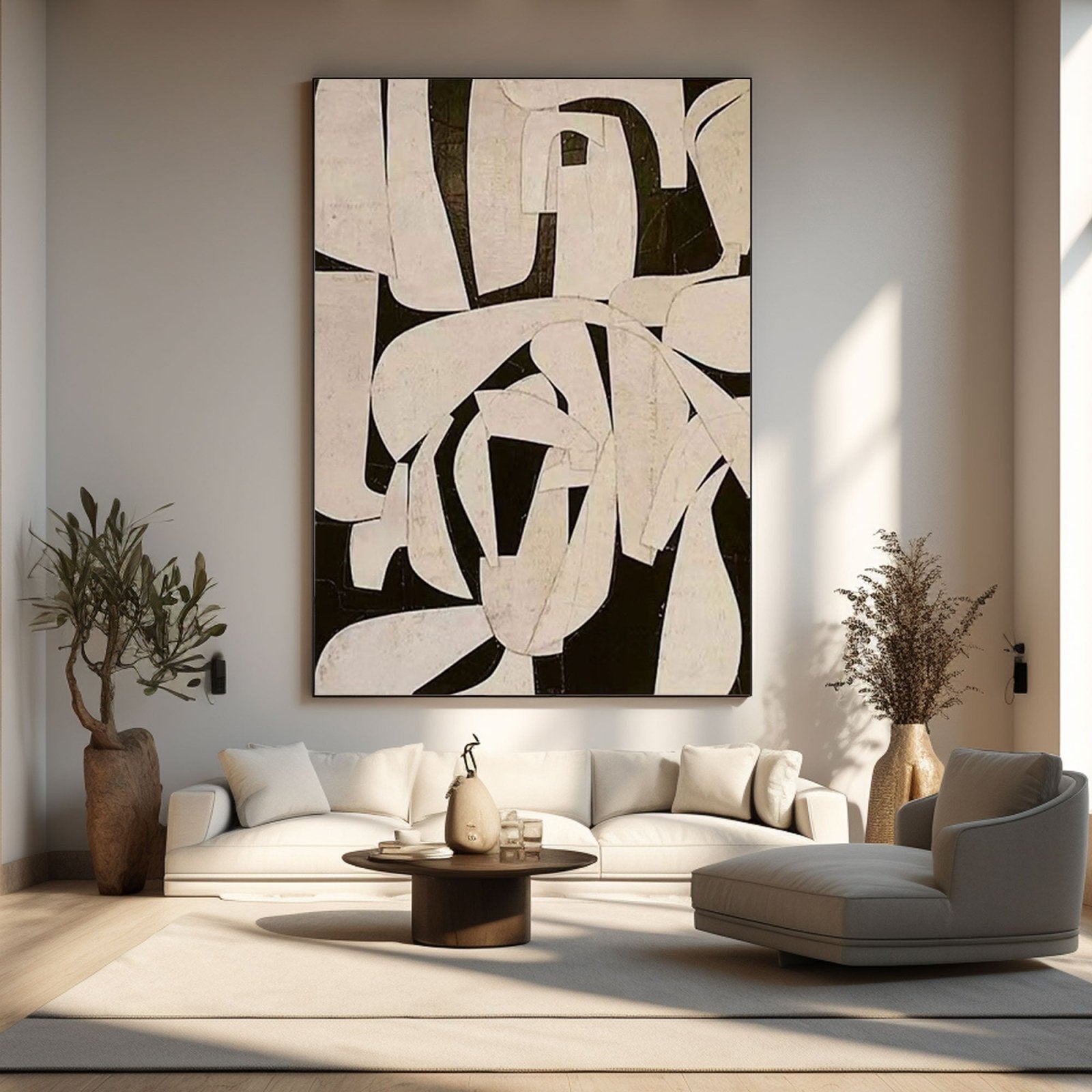 Original Black and Cream Abstract Wall Art #TC 155