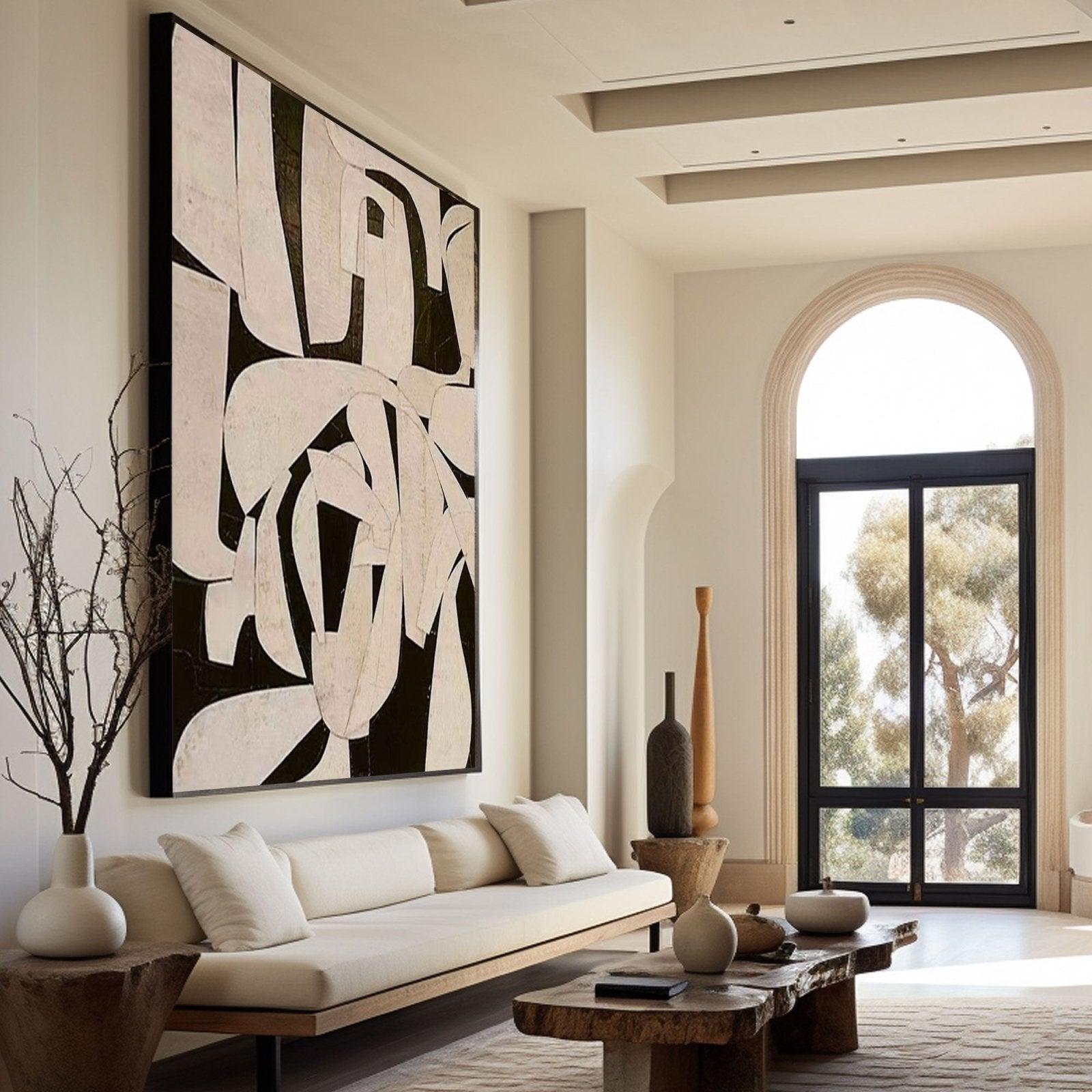 Original Black and Cream Abstract Wall Art #TC 155