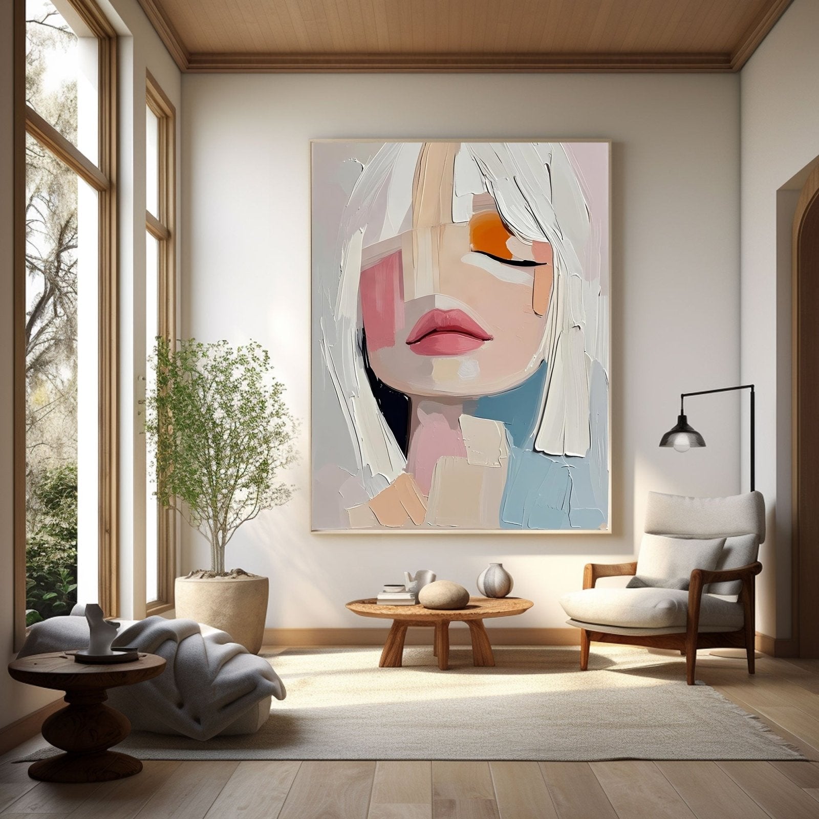 Pastel Abstract Woman Portrait Canvas | Soft Pink & Blue Wall Art #AA 441