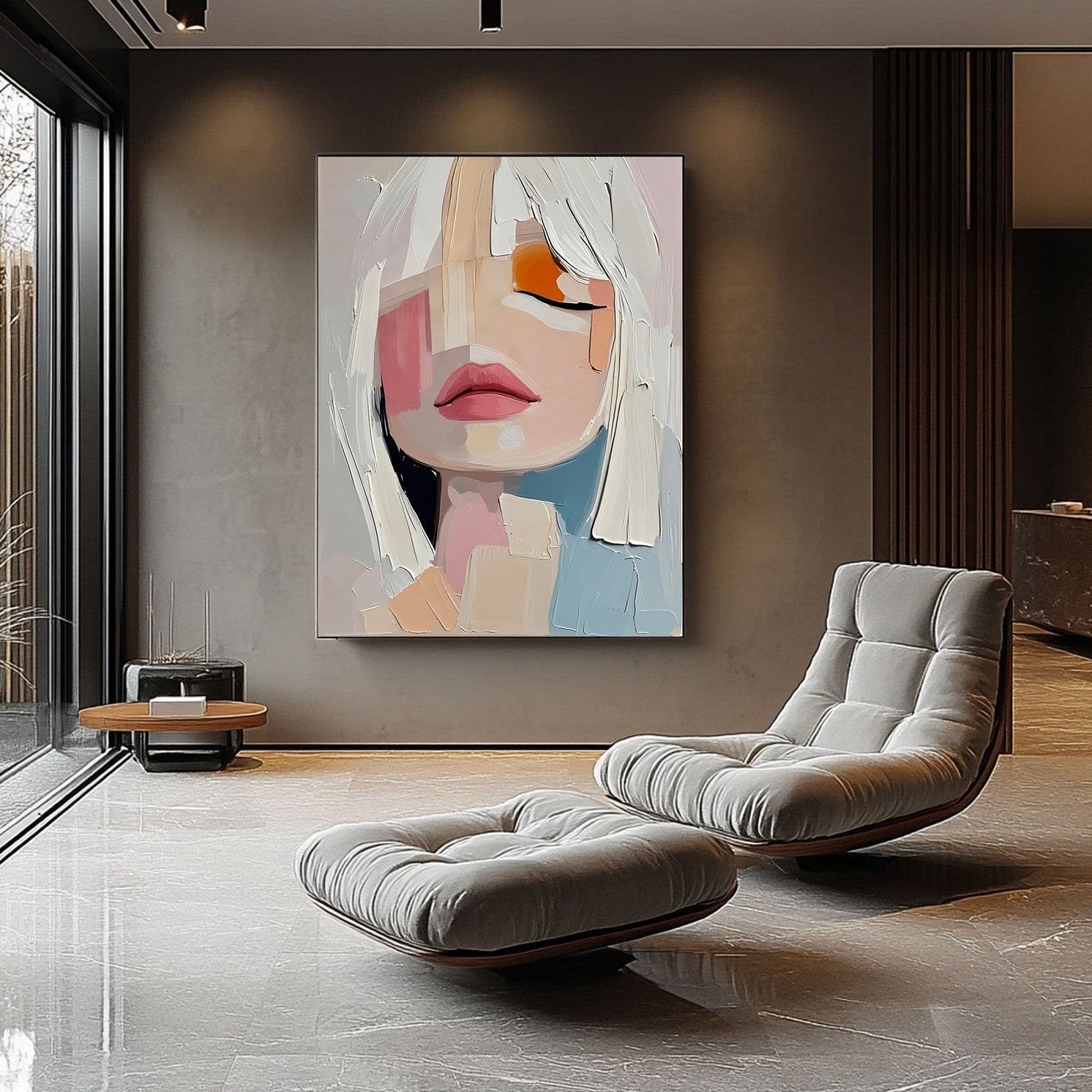 Pastel Abstract Woman Portrait Canvas | Soft Pink & Blue Wall Art #AA 441