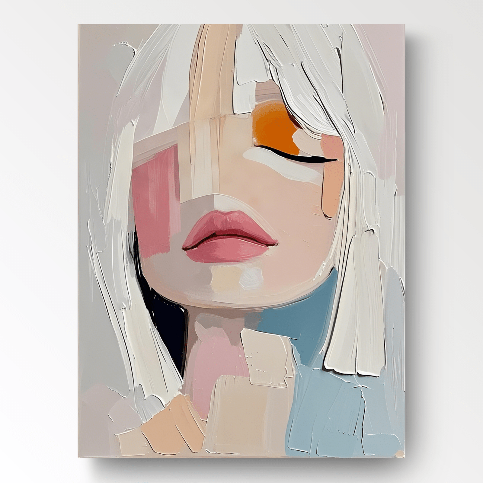 Pastel Abstract Woman Portrait Canvas | Soft Pink & Blue Wall Art #AA 441