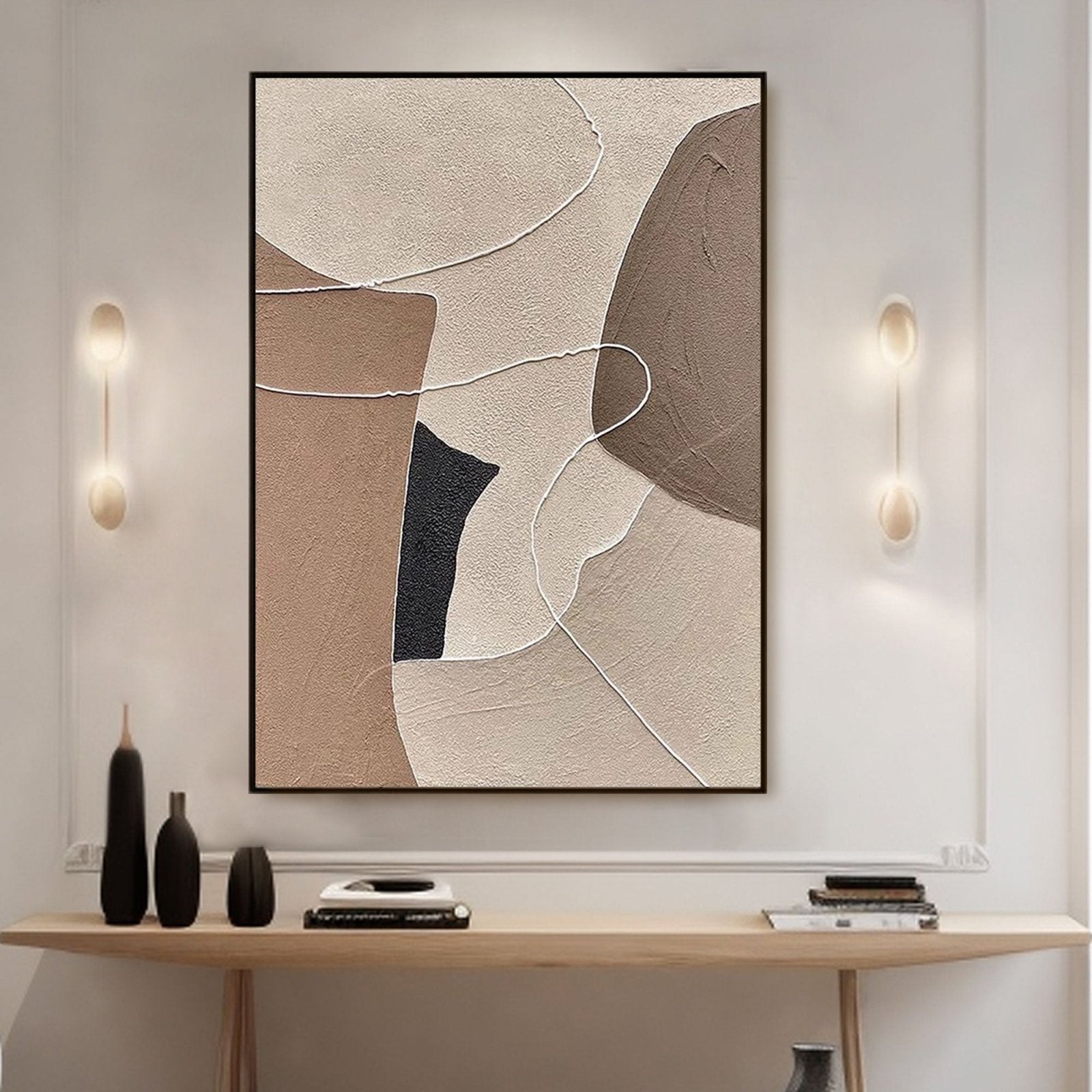 Contemporary Textured Artwork - Brown and Cream Abstract Painting #TC 204