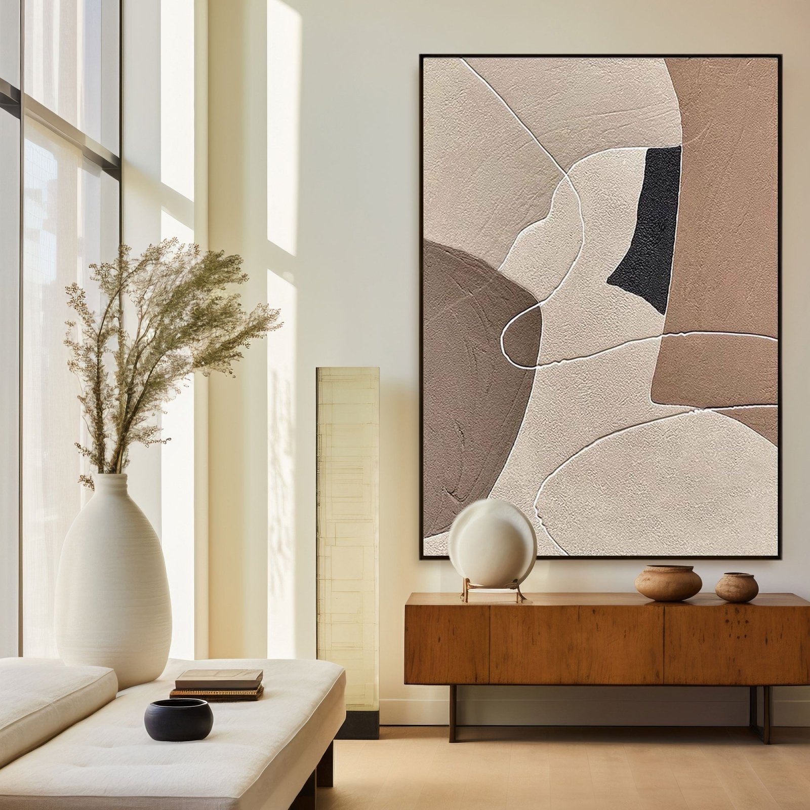 Contemporary Textured Artwork - Brown and Cream Abstract Painting #TC 204