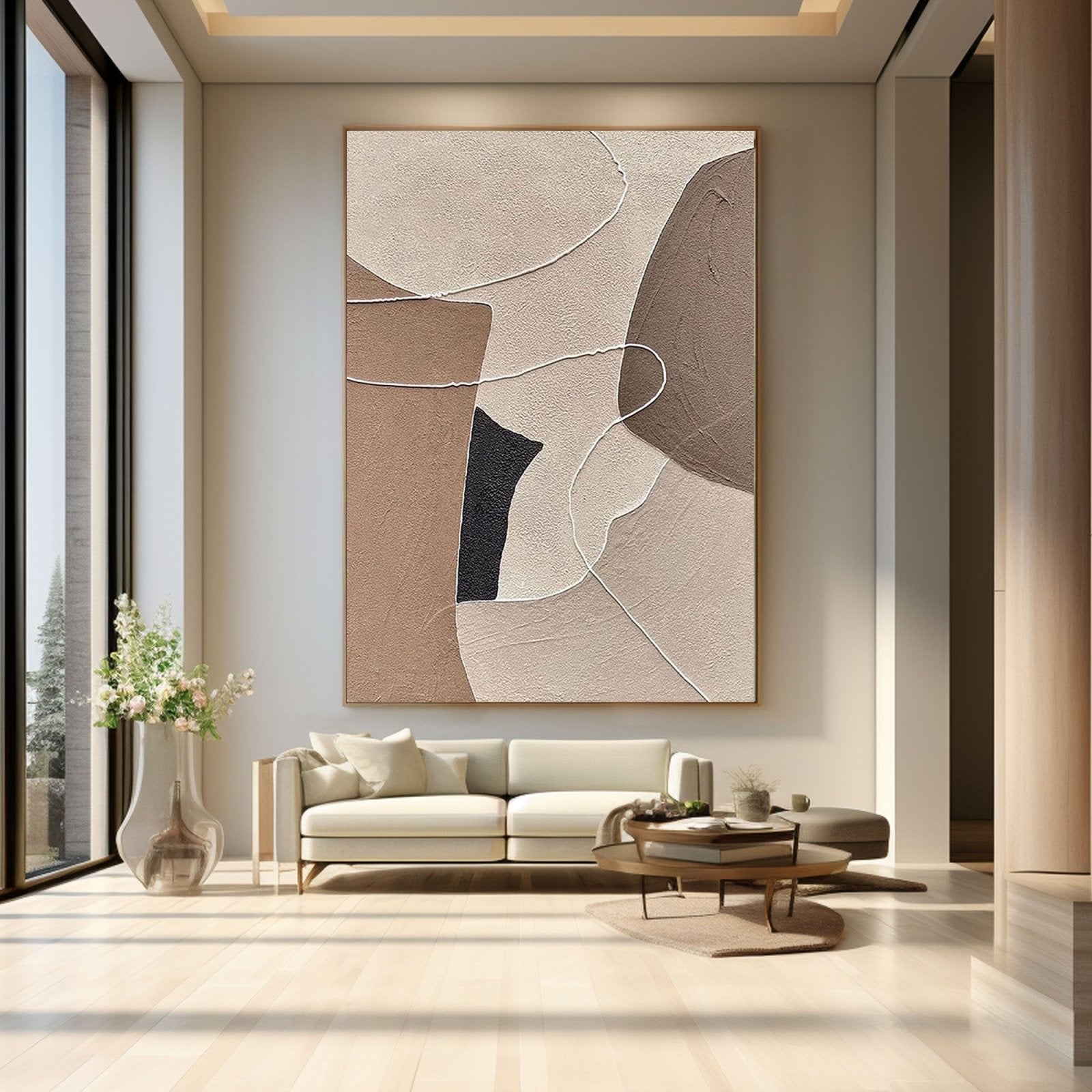 Contemporary Textured Artwork - Brown and Cream Abstract Painting #TC 204