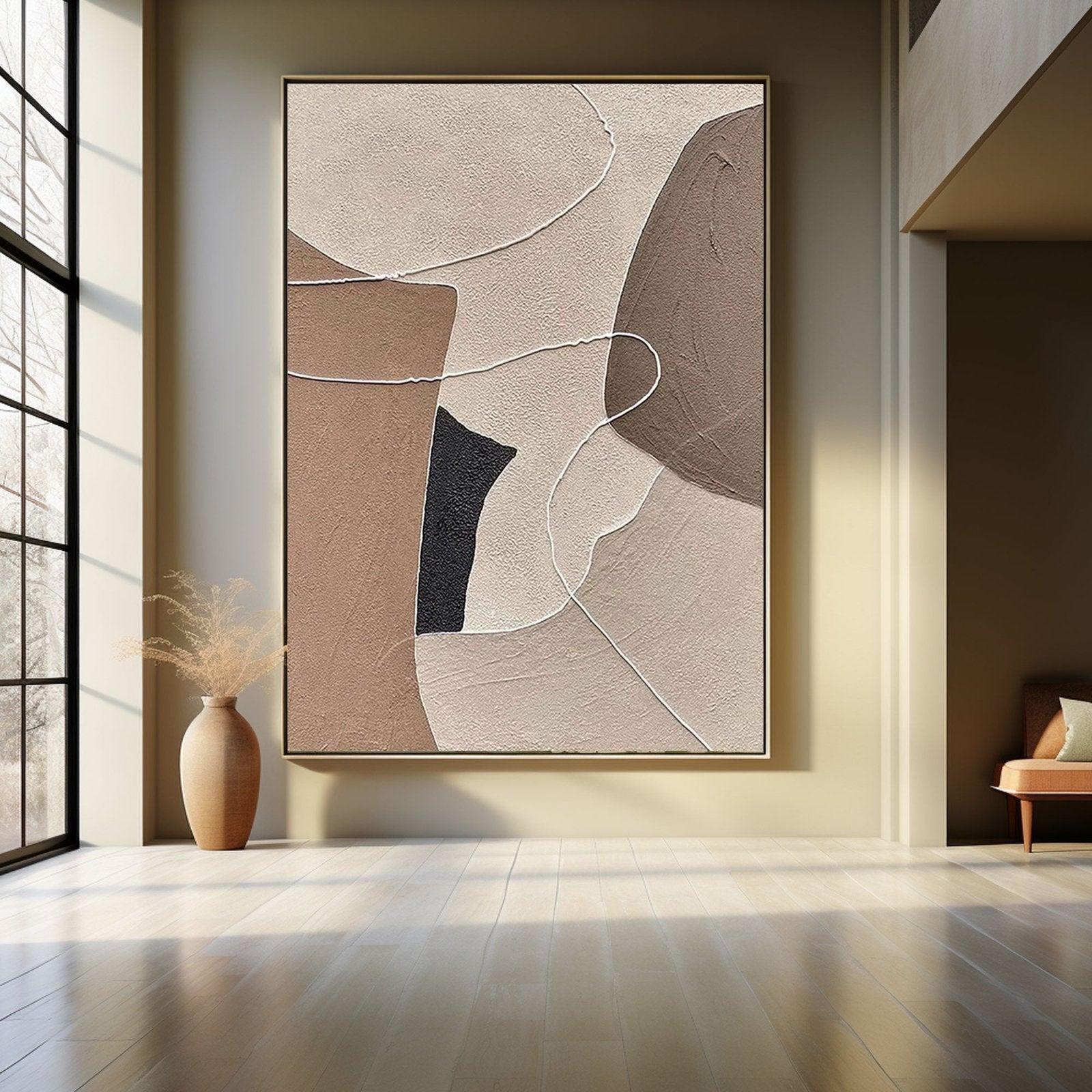 Contemporary Textured Artwork - Brown and Cream Abstract Painting #TC 204