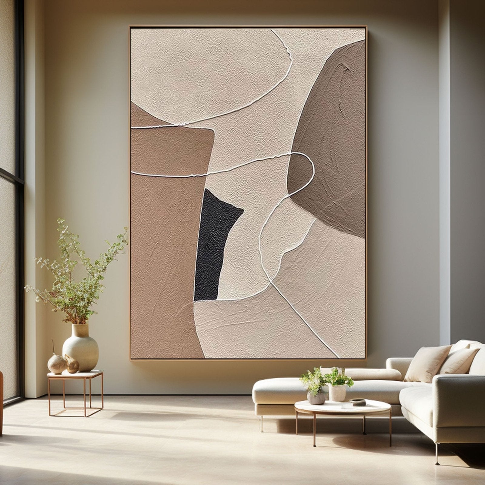 Contemporary Textured Artwork - Brown and Cream Abstract Painting #TC 204