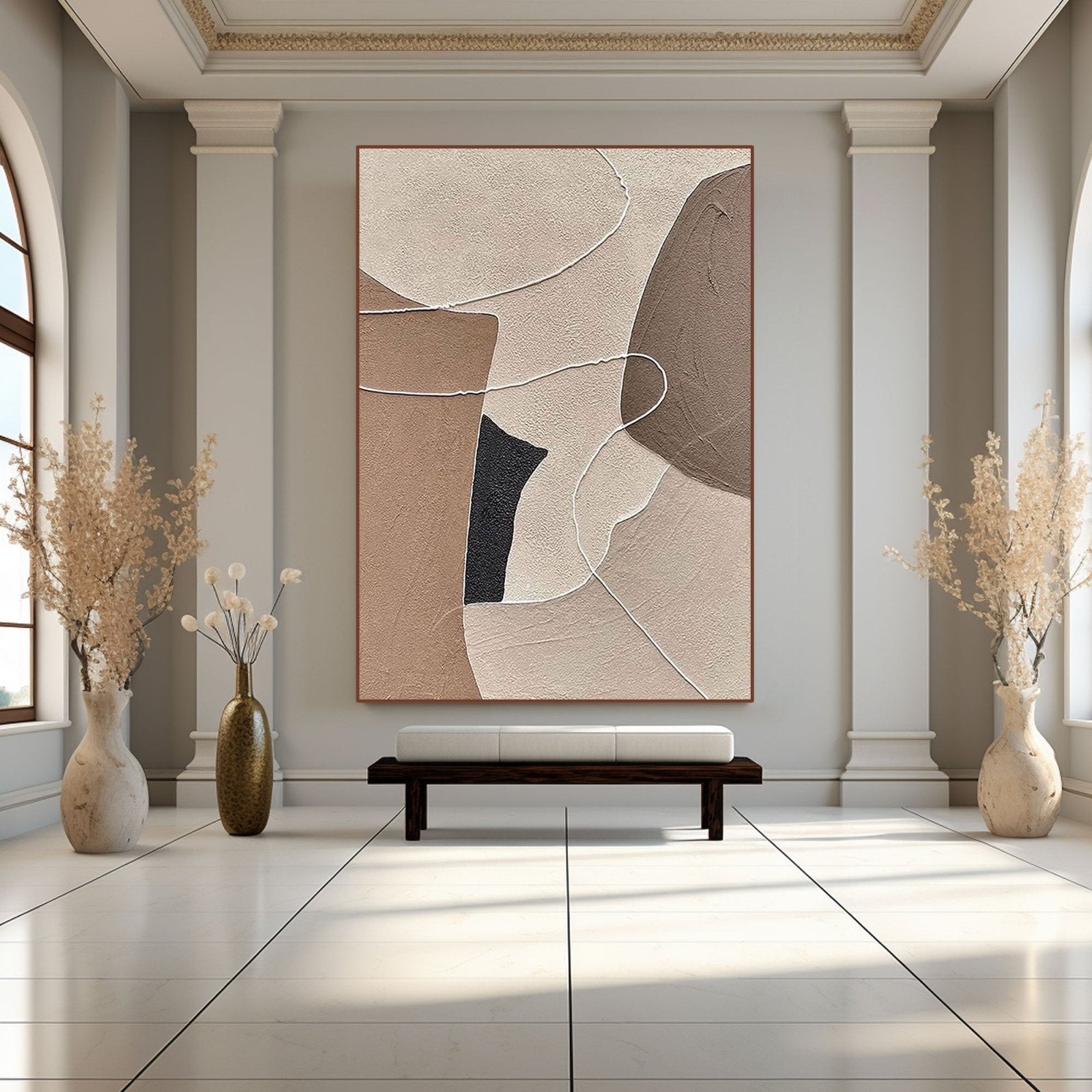 Contemporary Textured Artwork - Brown and Cream Abstract Painting #TC 204