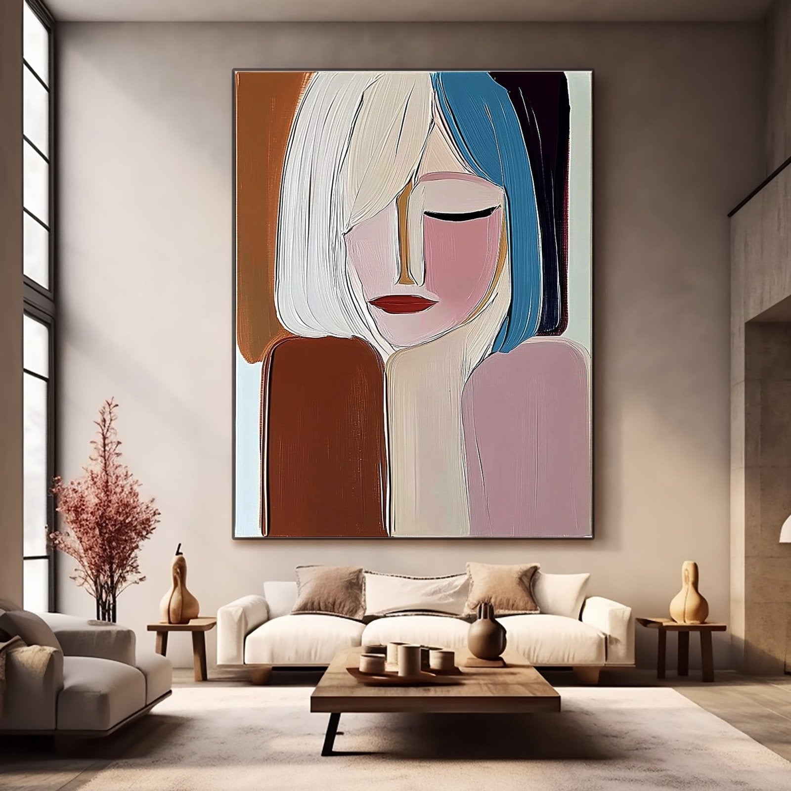 Serene Woman Portrait Art | Contemplative Face Painting