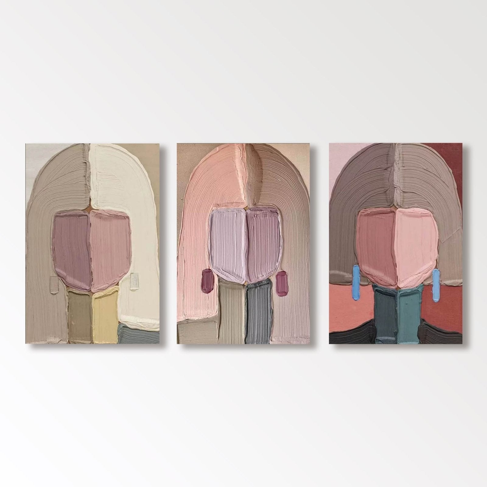 Pastel Abstract Portrait Set of 3 | Pink & Beige Canvas Art #AA 448