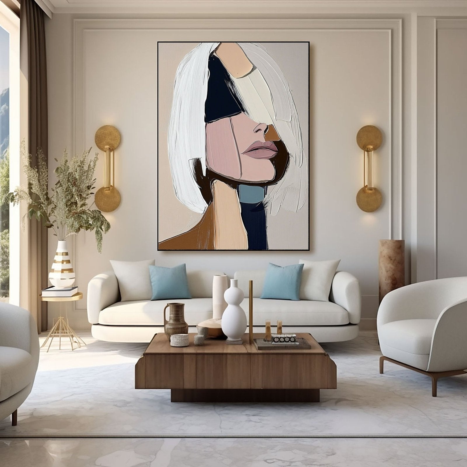 Abstract Geometric Woman Portrait | Modern Face Canvas #AA 462