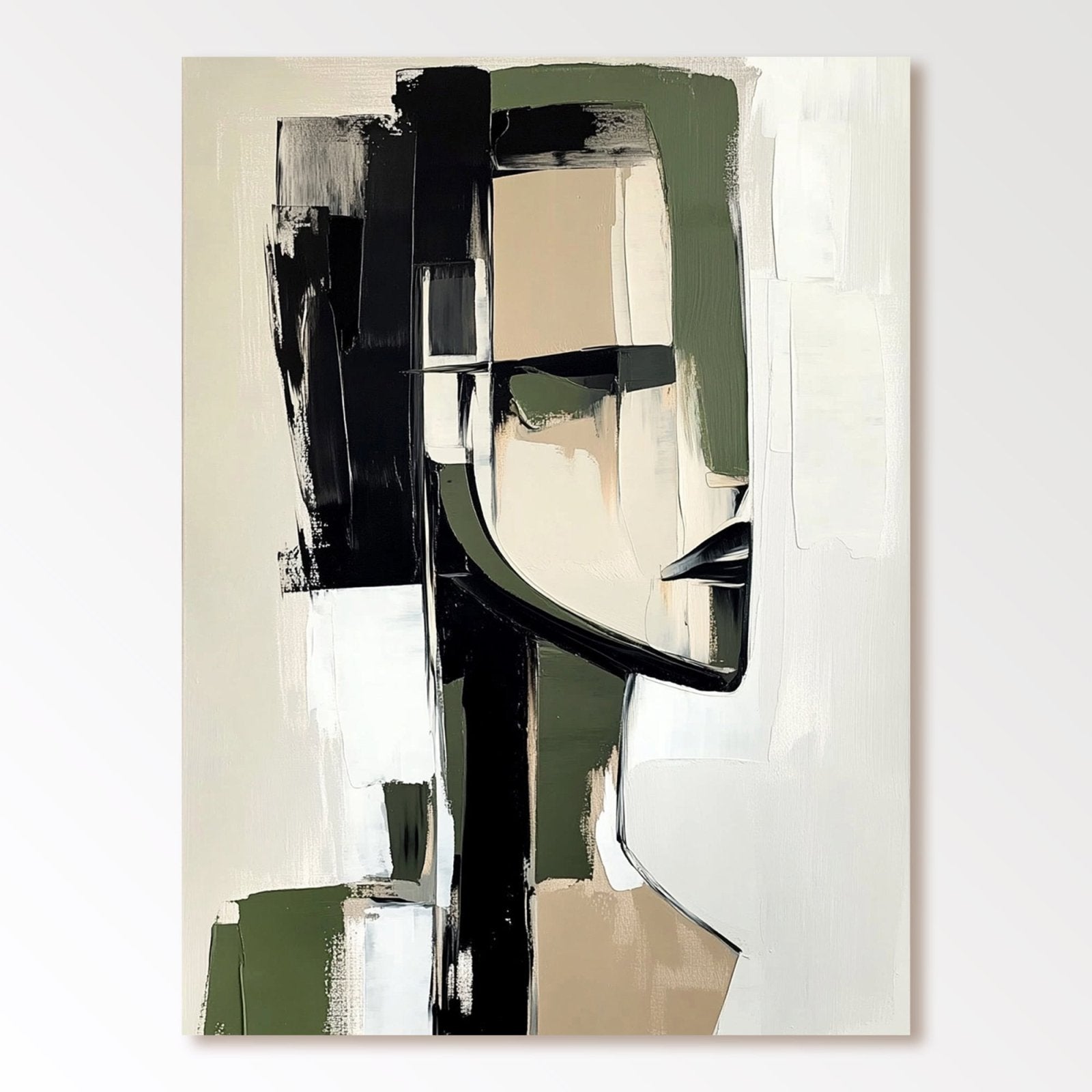 Sage Green and Beige Abstract Portrait | Earth Tone Canvas #AA 434