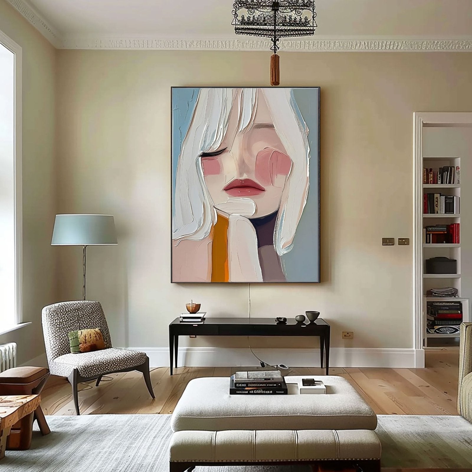 Modern Portrait with White Hair | Colorful Face Wall Art #AA 477