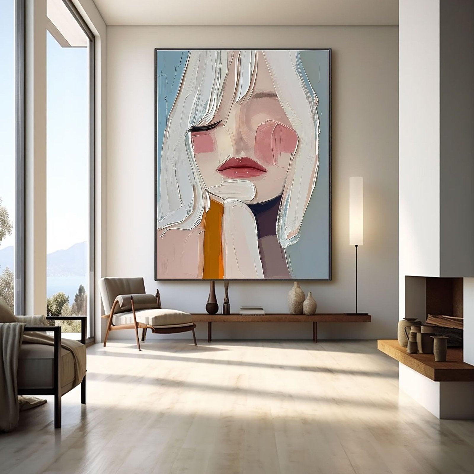 Modern Portrait with White Hair | Colorful Face Wall Art #AA 477