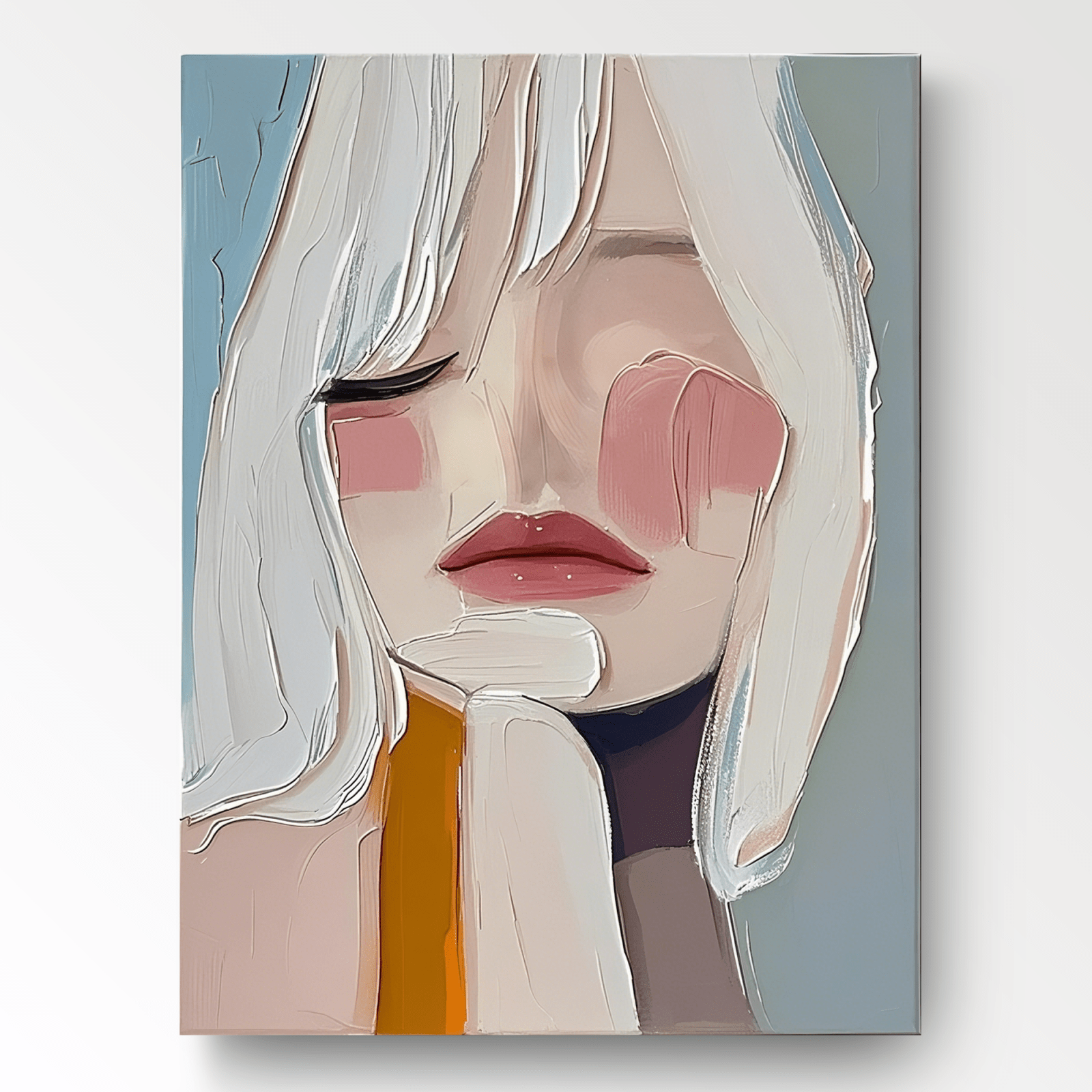 Modern Portrait with White Hair | Colorful Face Wall Art #AA 477