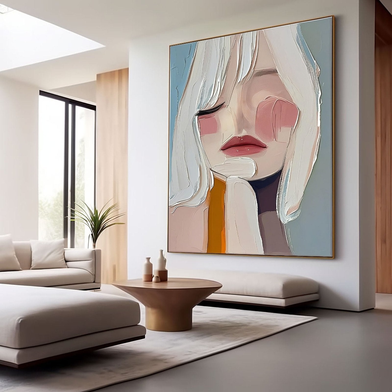 Modern Portrait with White Hair | Colorful Face Wall Art #AA 477