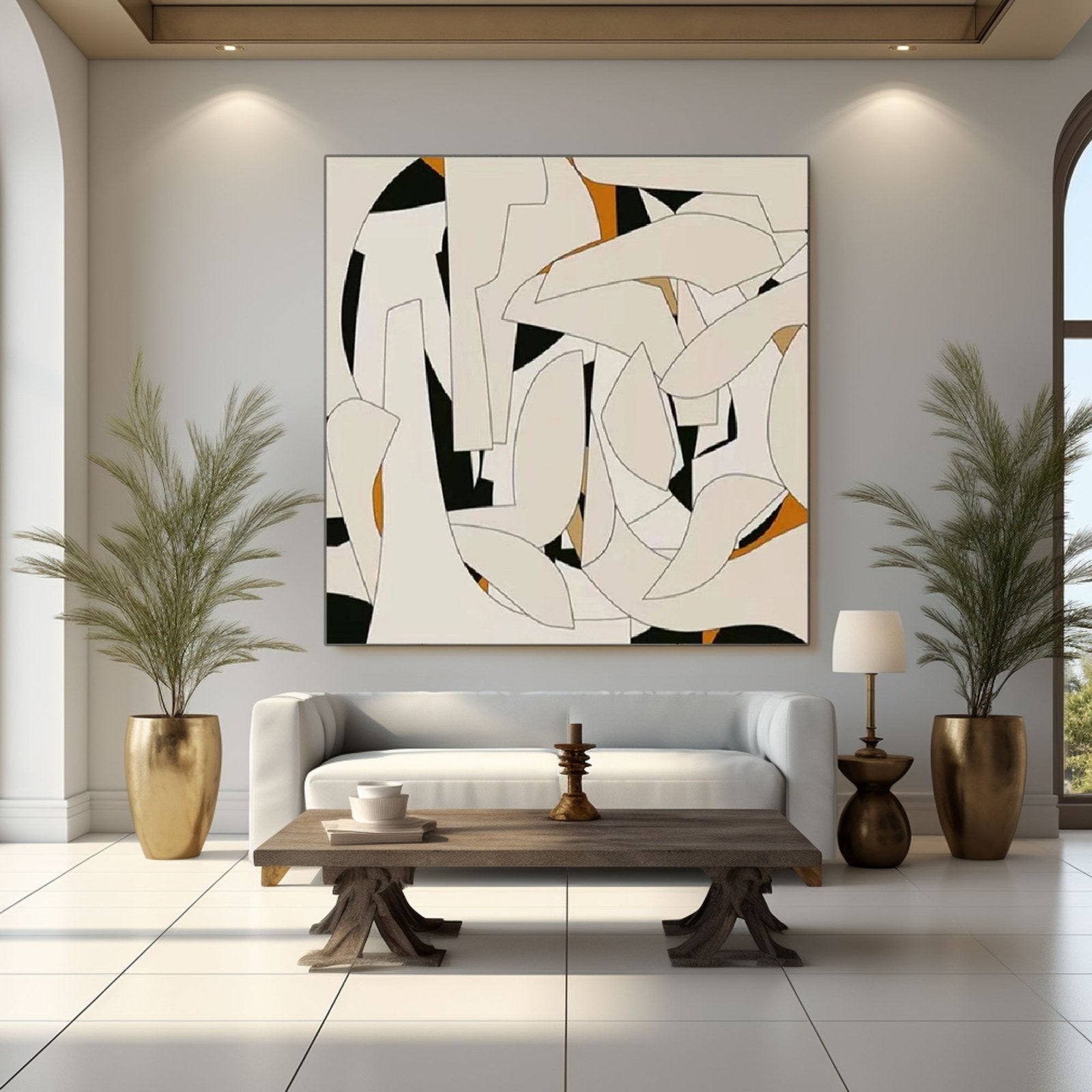 Oversized Abstract Canvas Art - Neutral Tones with Accent