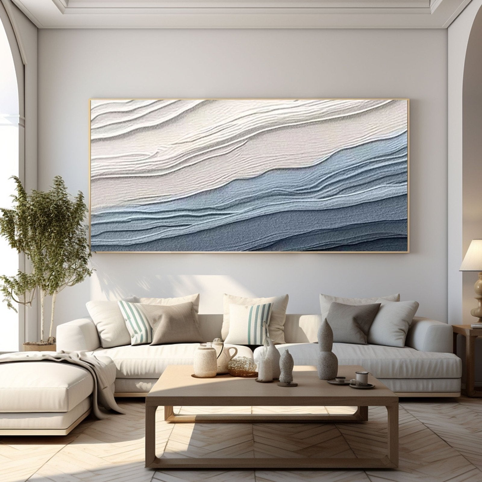 Textured Ocean Waves  - Blue & White Wall Painting #TC 161
