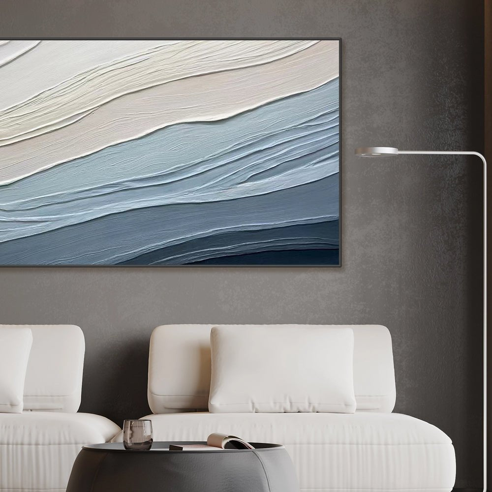 Textured Ocean Waves  - Blue & White Wall Painting #TC 161