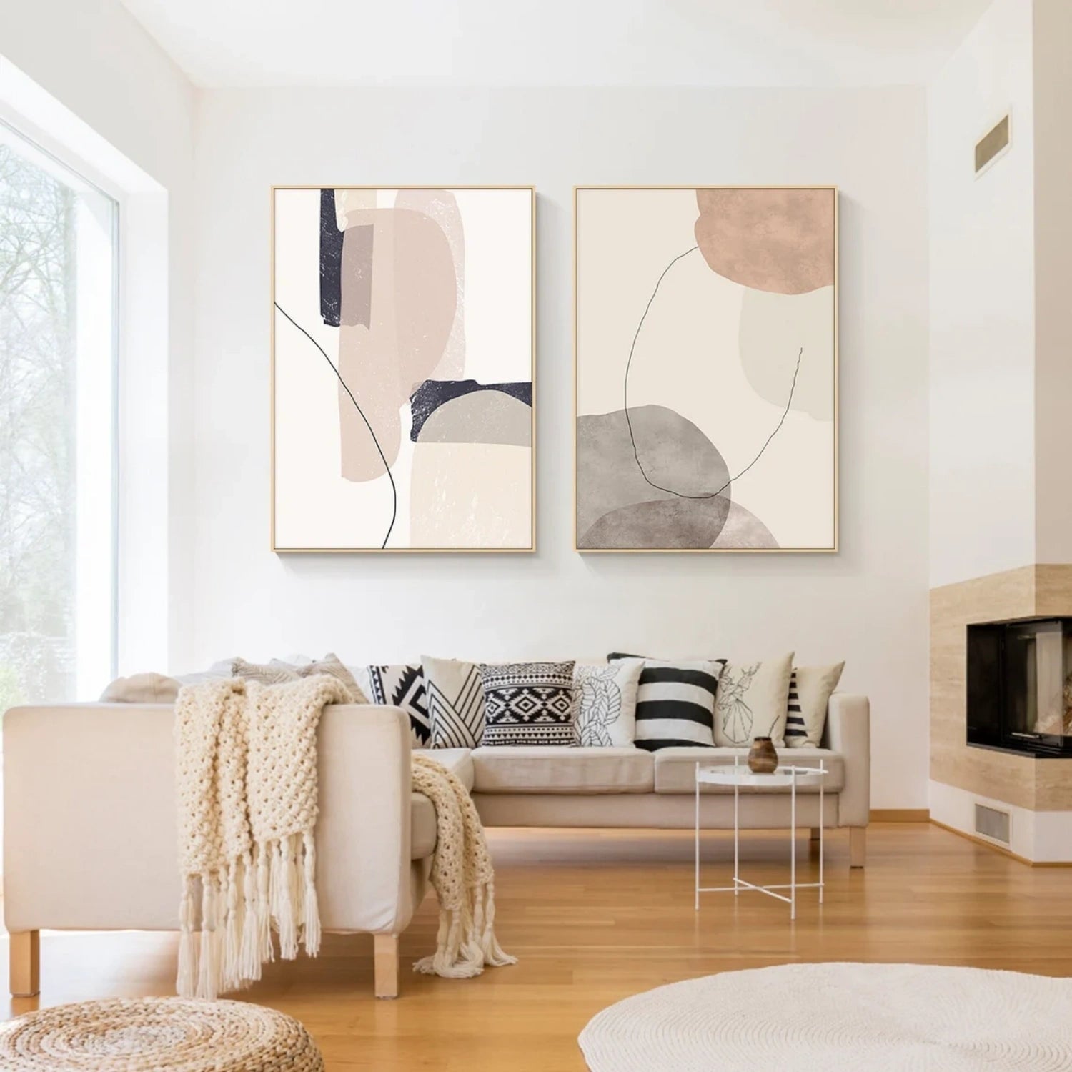 Modern Abstract Diptych, Golden Texture, Living Room Art #TB 118