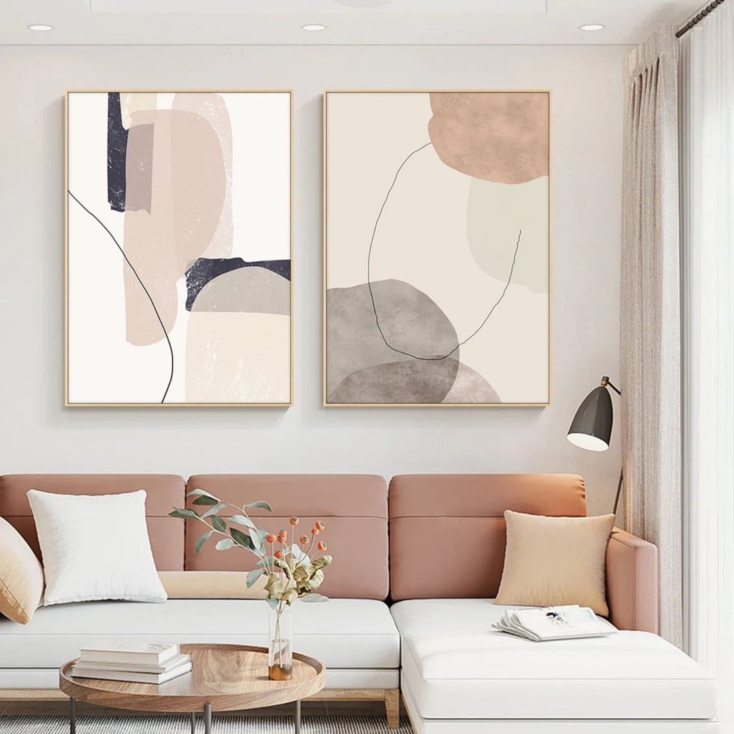 Modern Abstract Diptych, Golden Texture, Living Room Art #TB 118