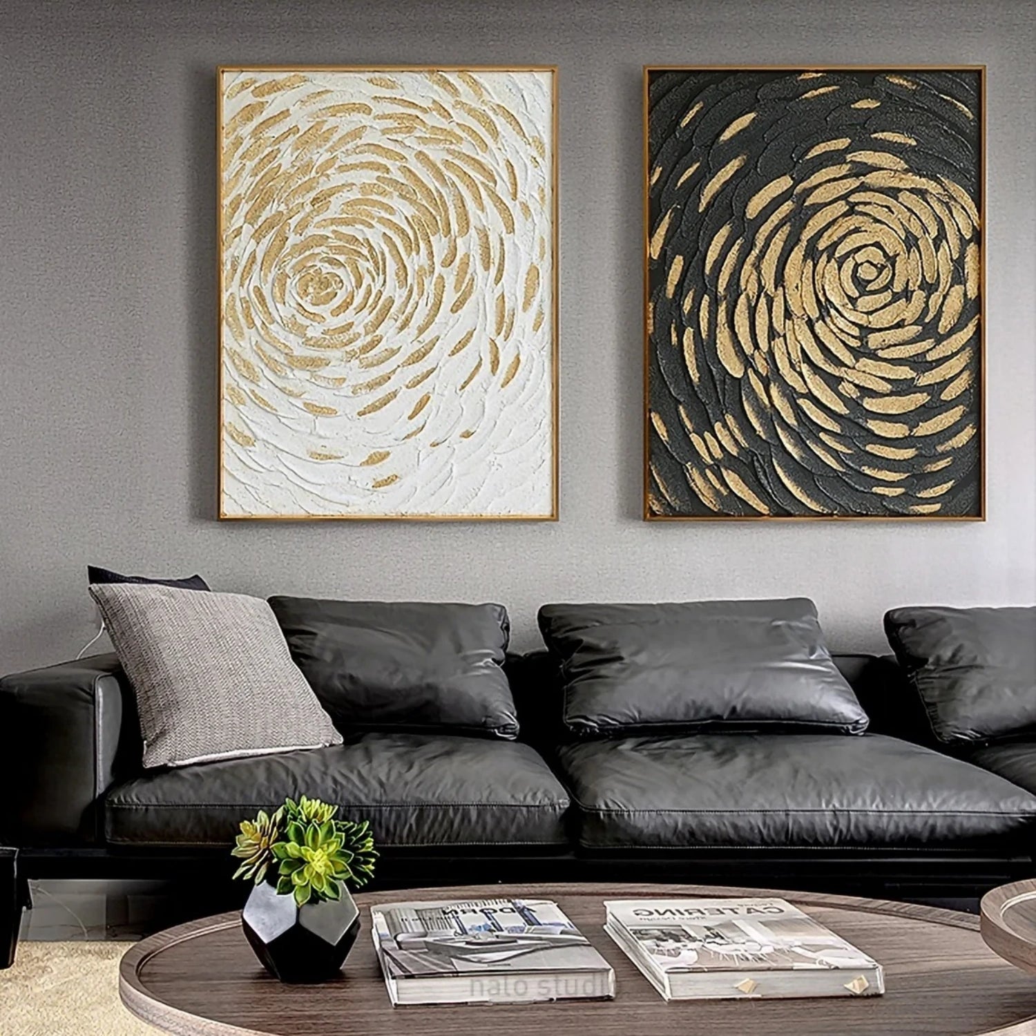 Abstract Gold Swirl Texture Art | Black & White Duo #TB 120