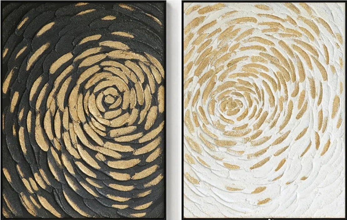 Modern Minimalist Gold Leaf Texture Oil Painting Pair