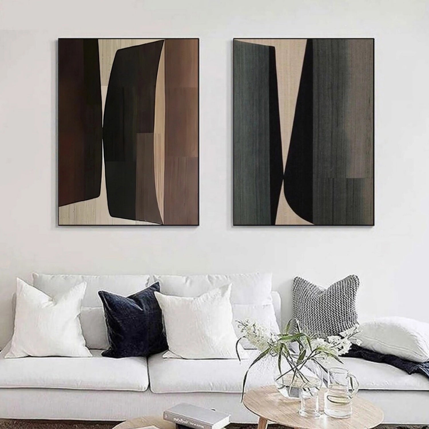 Modern Abstract Geometric Art | Earth Tone Canvas Pair #TB 121