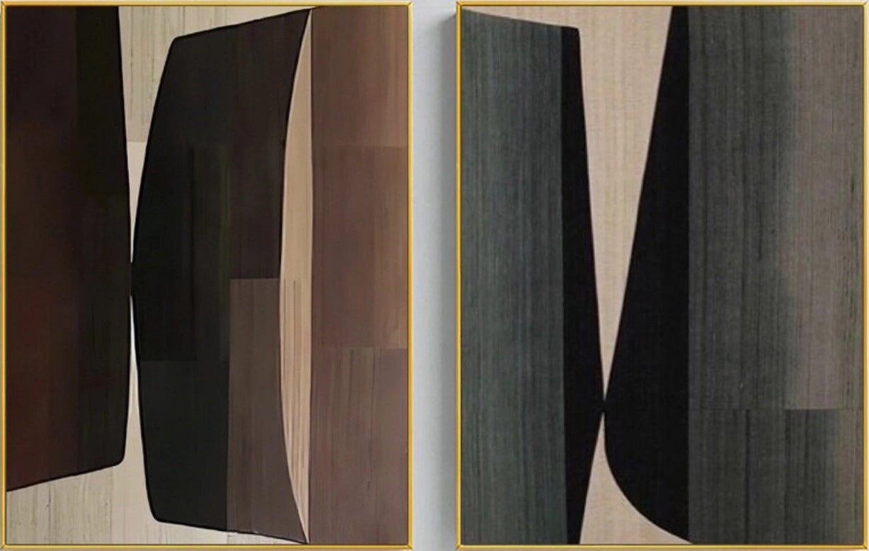 Minimalist Abstract Wall Art | Brown & Gray Shapes Duo