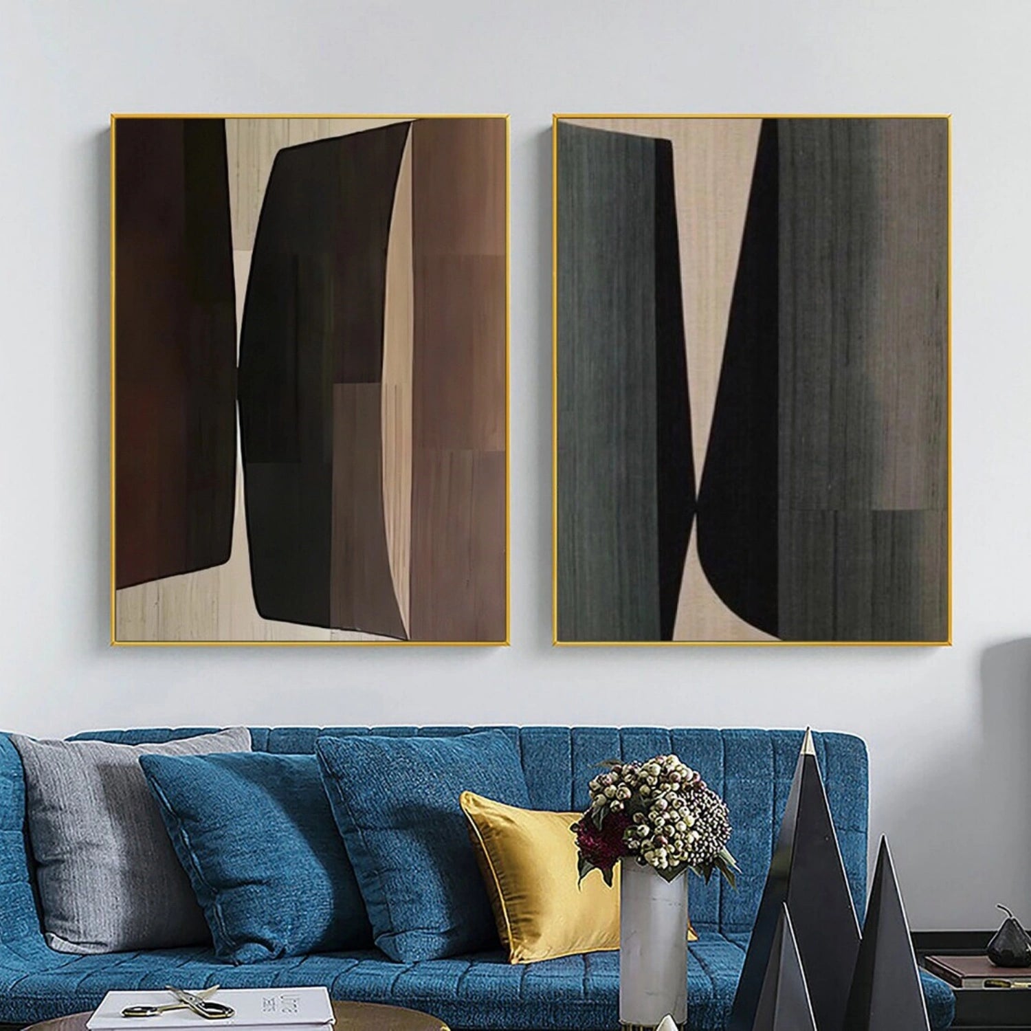 Modern Abstract Geometric Art | Earth Tone Canvas Pair #TB 121