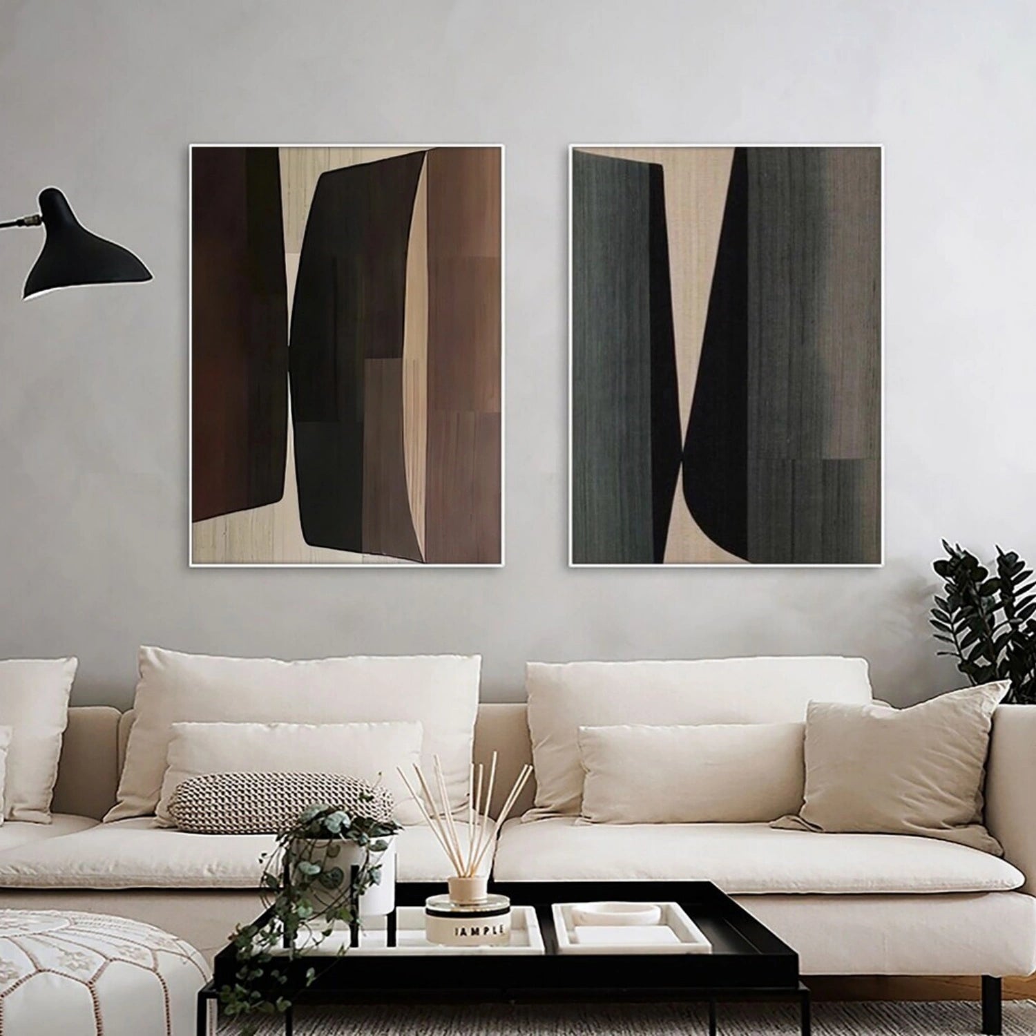 Modern Abstract Geometric Art | Earth Tone Canvas Pair #TB 121