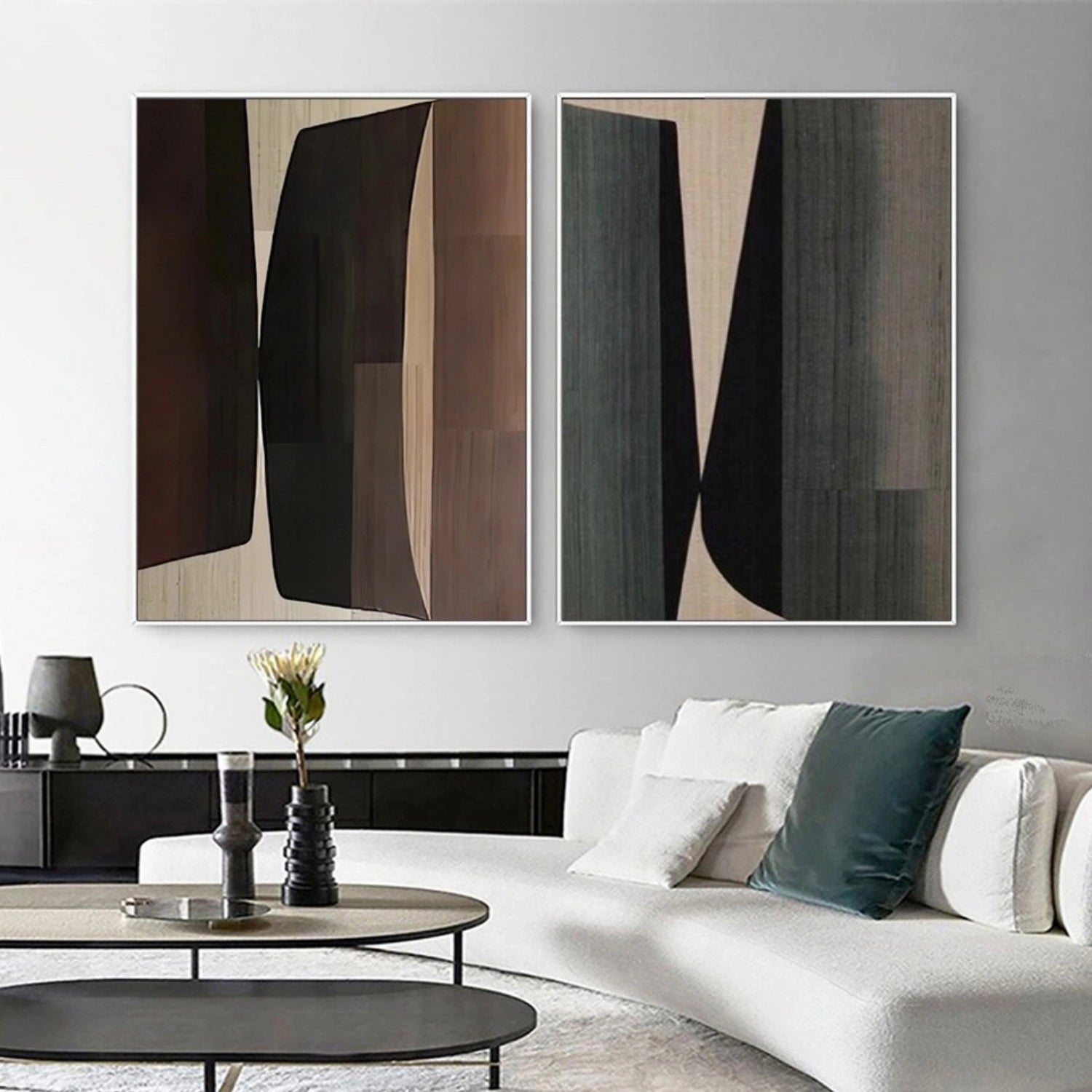 Modern Abstract Geometric Art | Earth Tone Canvas Pair #TB 121