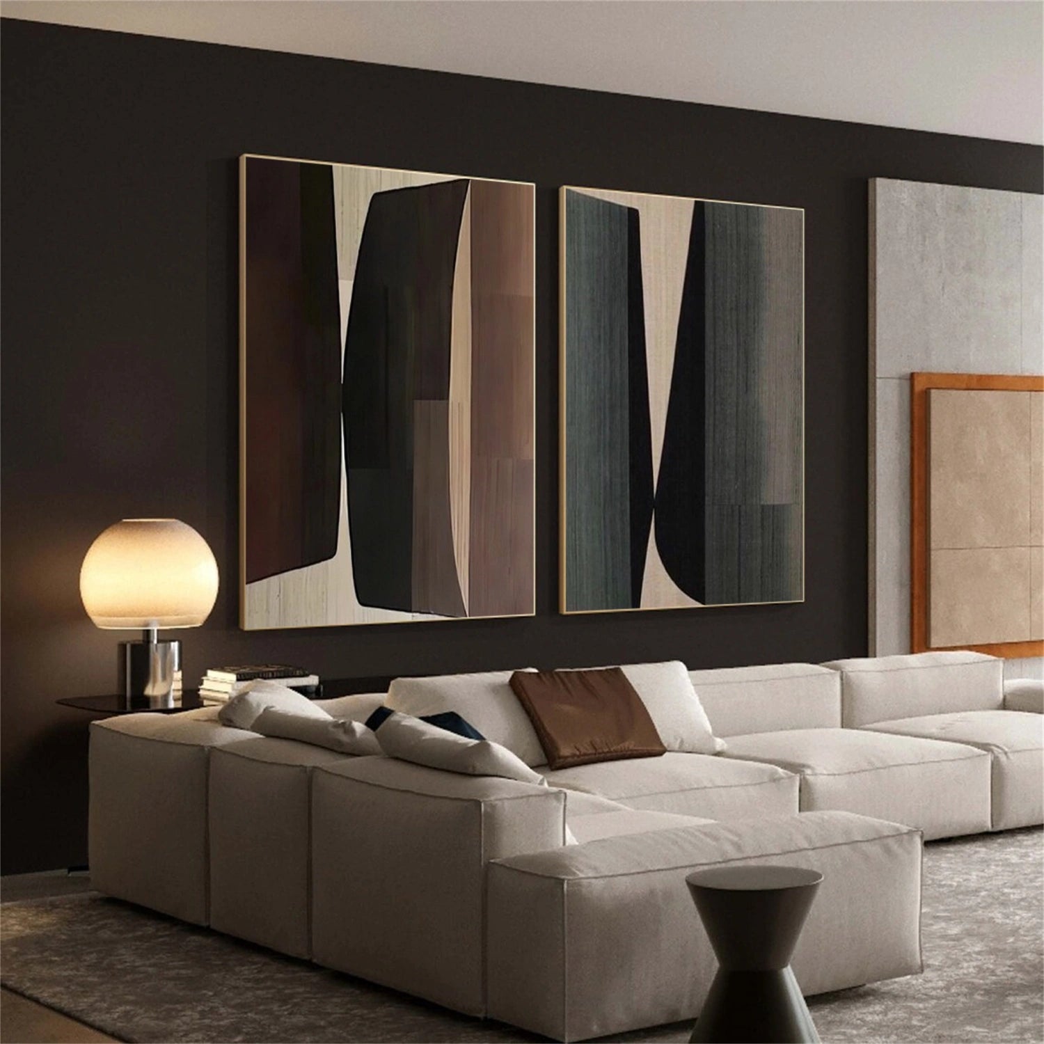 Modern Abstract Geometric Art | Earth Tone Canvas Pair #TB 121