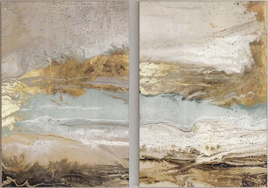 Luxury Abstract Marble Look Wall Art | Gold & Taupe