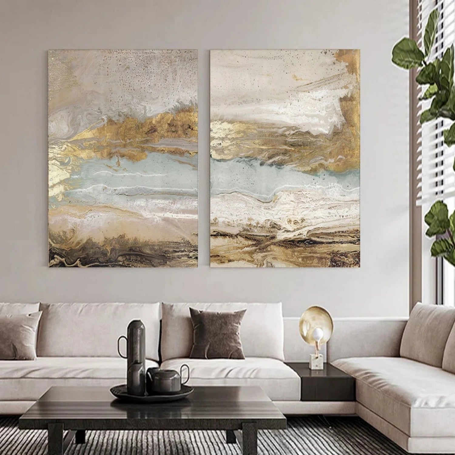 Gold & White Abstract Flow Art | Modern Landscape #TB 122