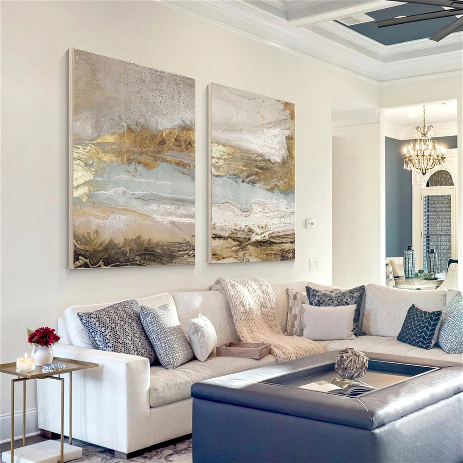 Gold & White Abstract Flow Art | Modern Landscape #TB 122