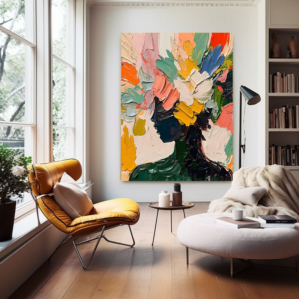 Vibrant Multicolor Abstract Portrait | Pink, Orange & Green Canvas #AA 442