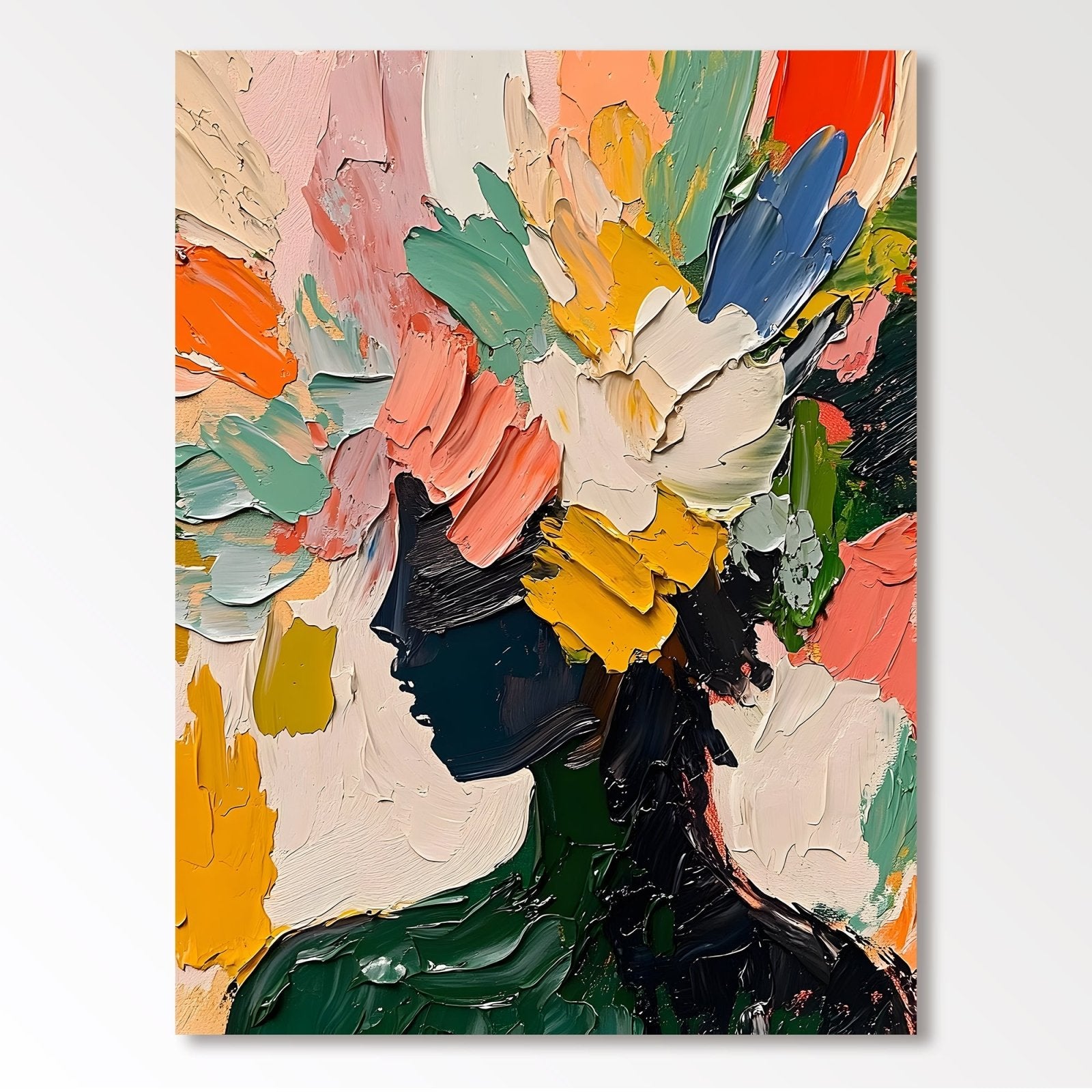 Vibrant Multicolor Abstract Portrait | Pink, Orange & Green Canvas #AA 442