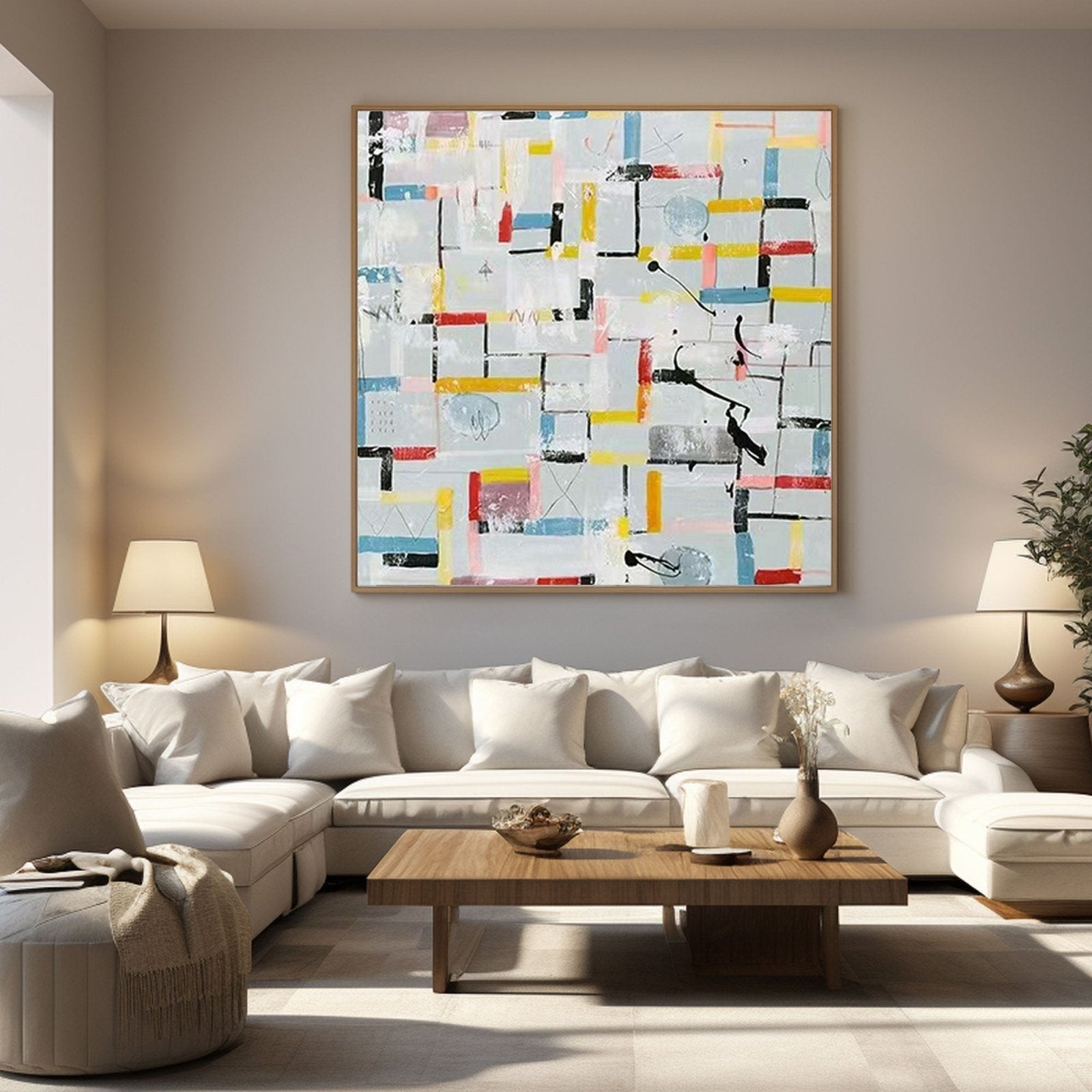 Colorful Geometric Abstract Painting on Canvas for Modern Living Room #TC 206