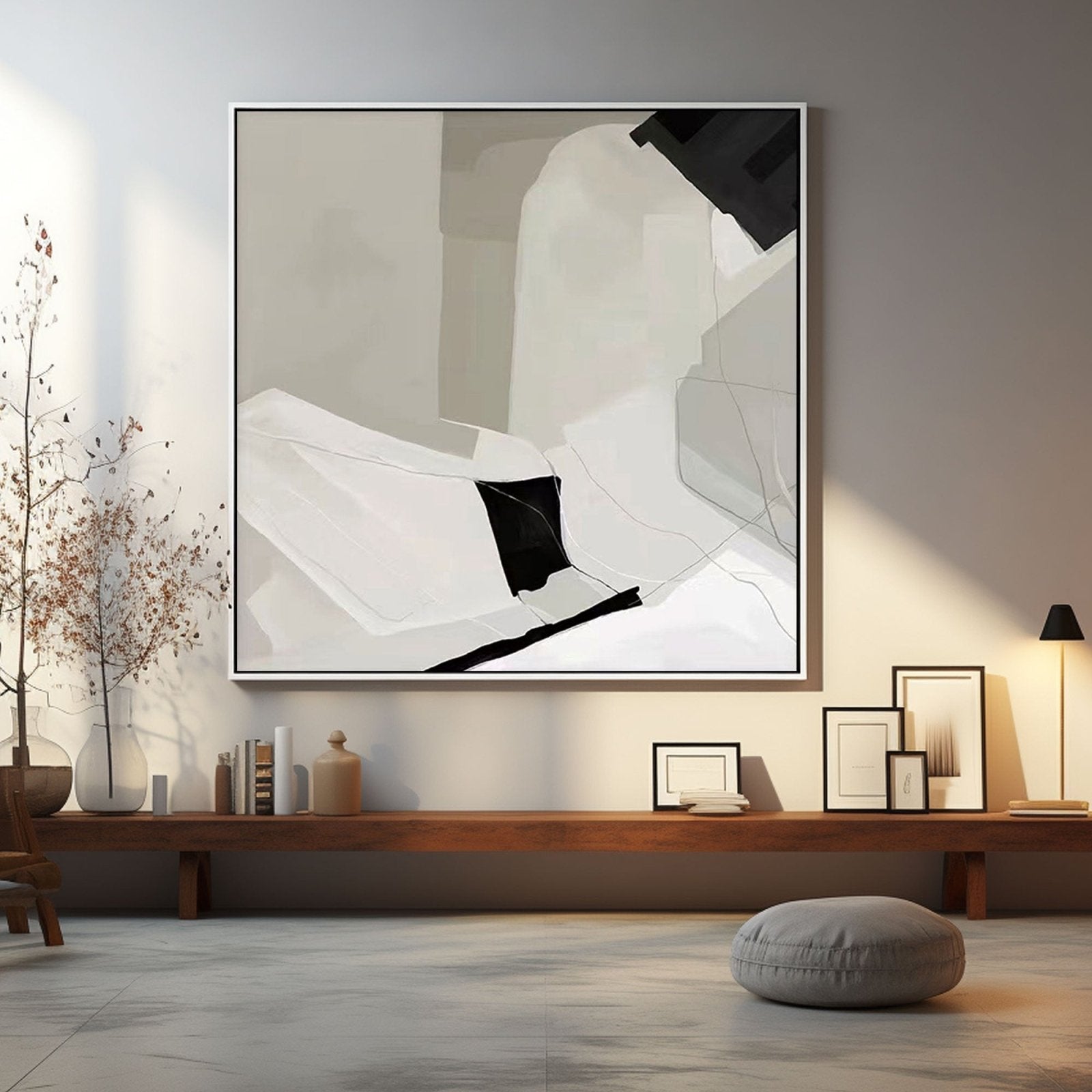 Large Minimalist Abstract Painting in Black and White #TC 207
